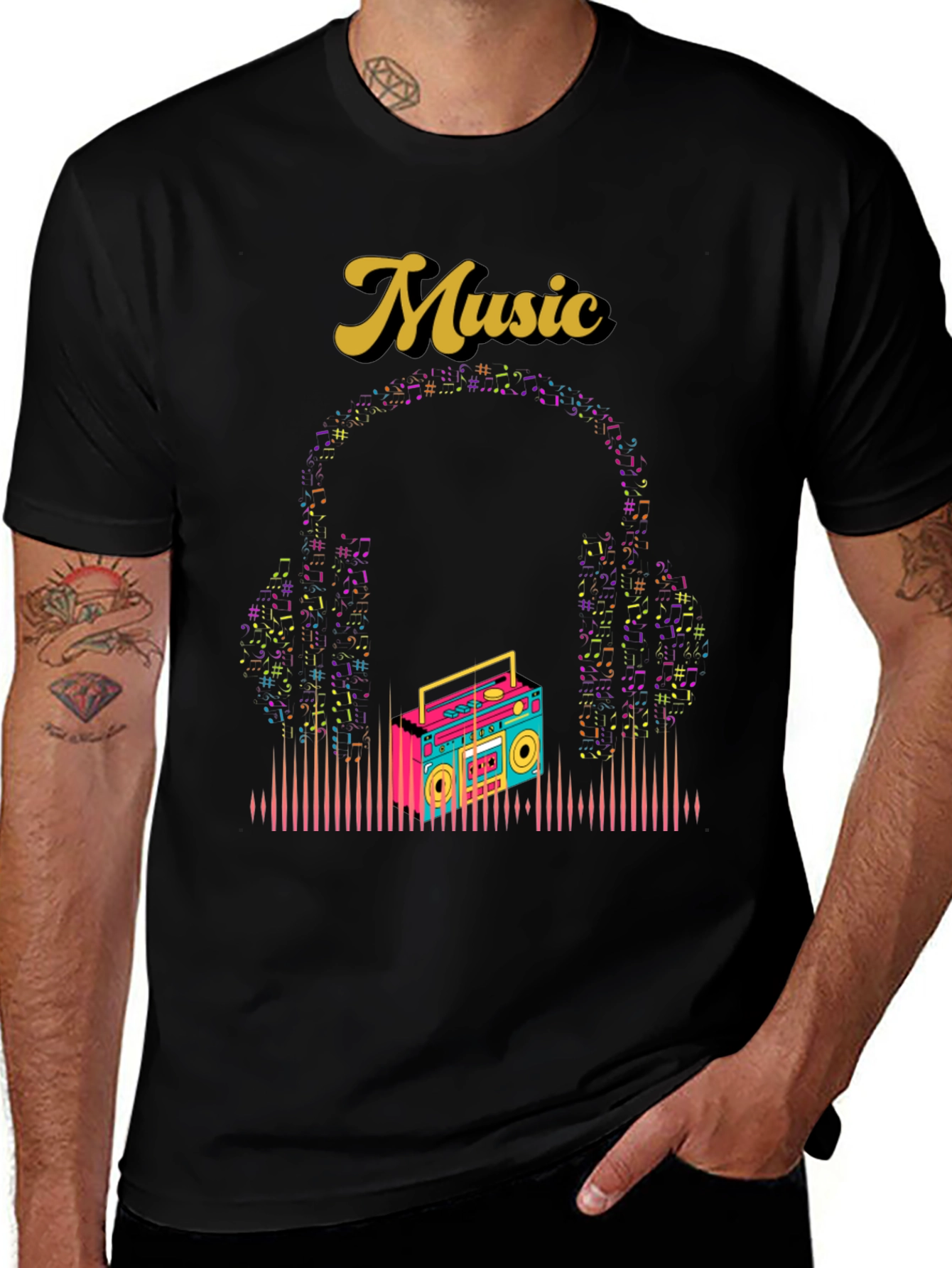 Variant 17 of Retro Music Graphic Tee - Boombox and Headphones