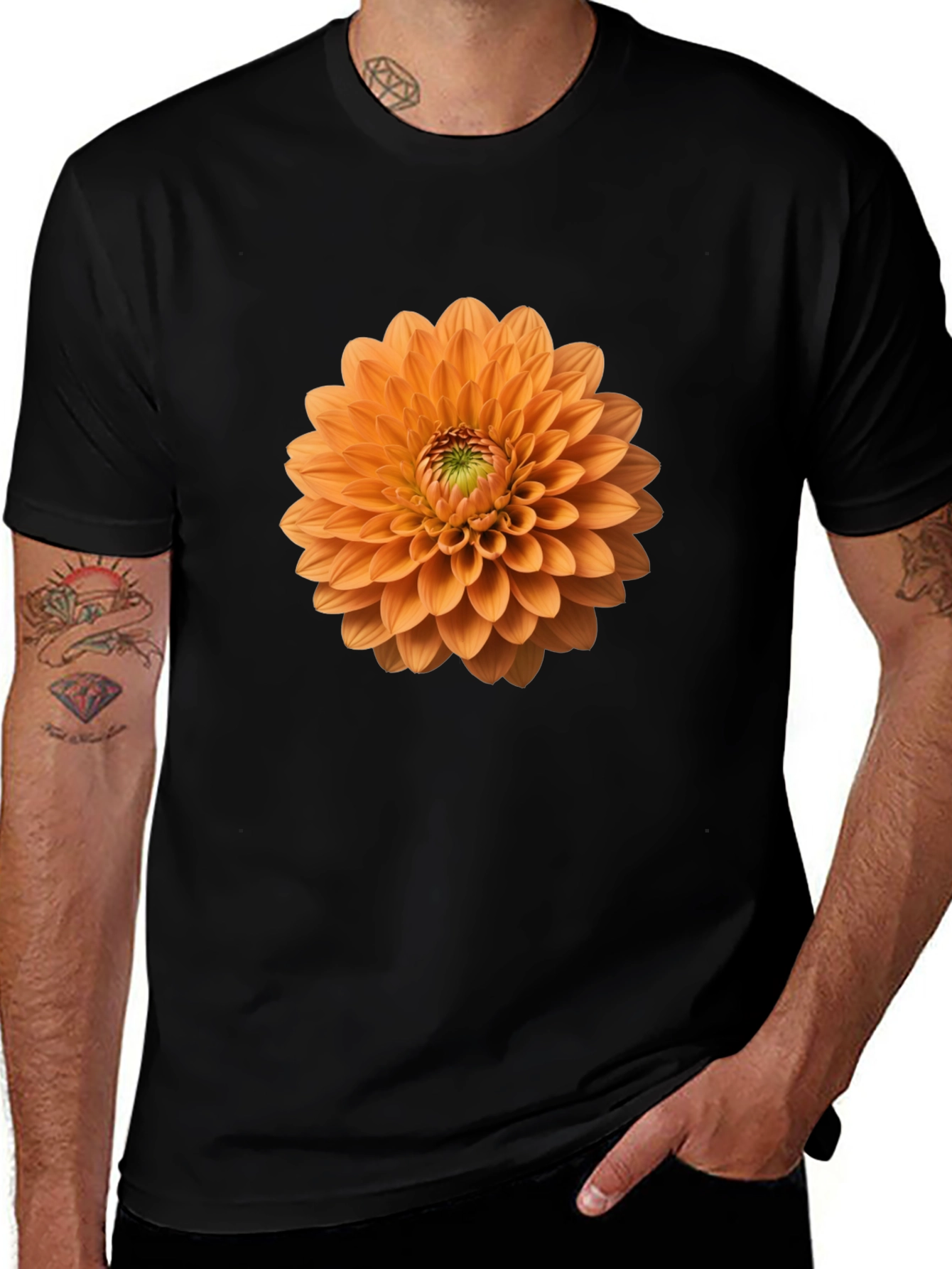 Variant 7 of Floral Graphic Tee - Orange Dahlia Print