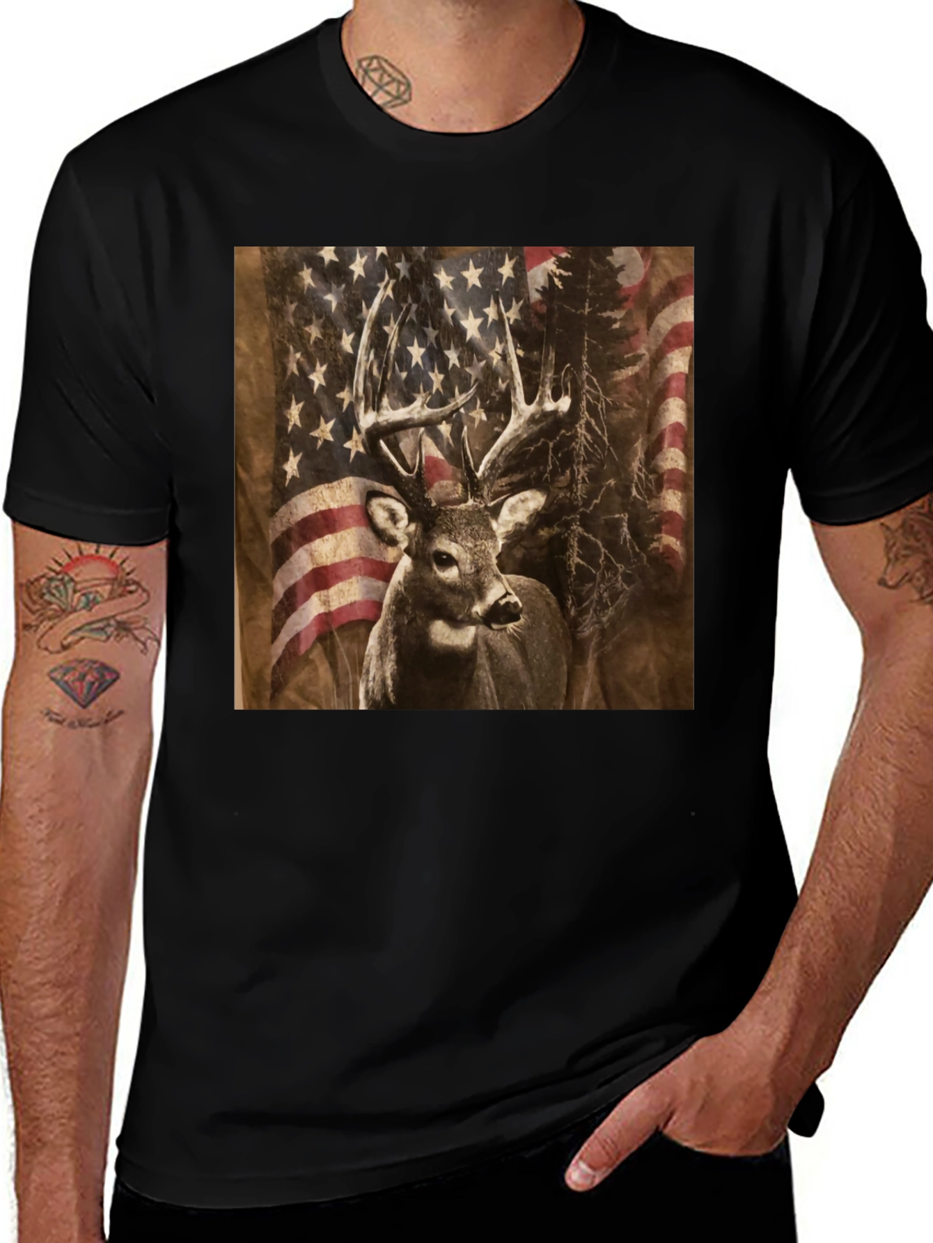 Patriotic Deer Graphic T-Shirt