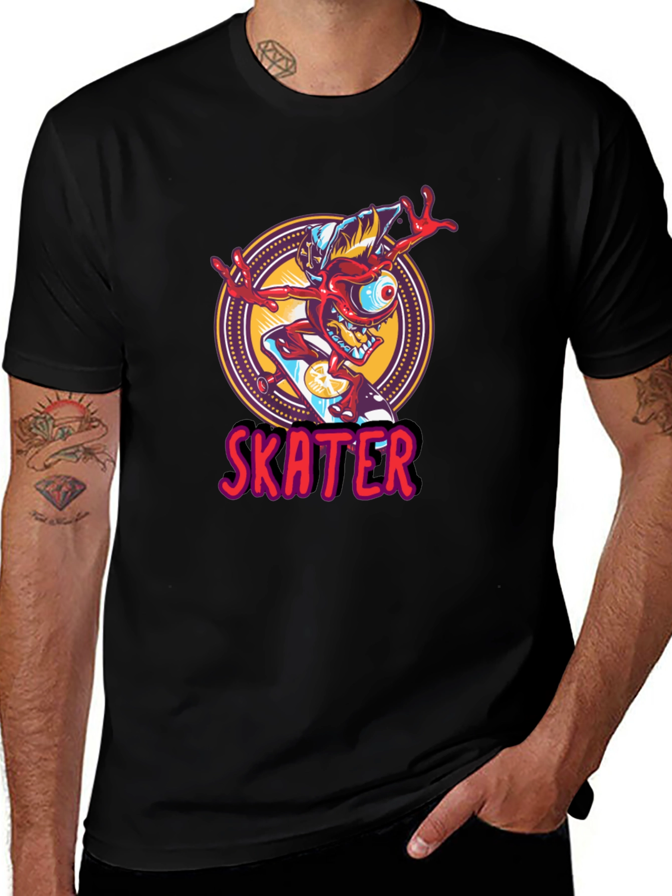 Variant 2 of Skater Cartoon Graphic Black T-Shirt