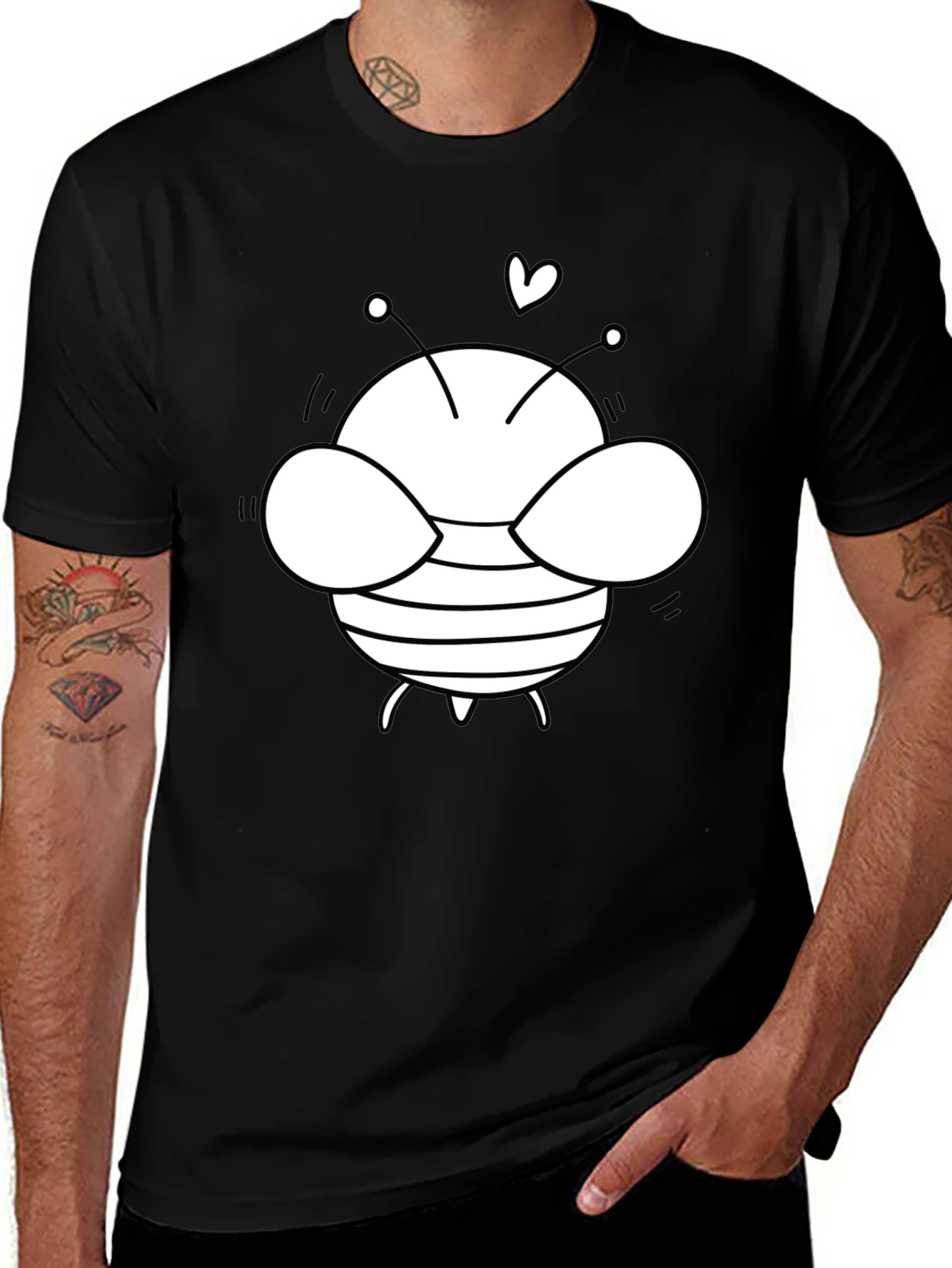 Cute Bee Graphic T-Shirt - Black Cotton Blend
