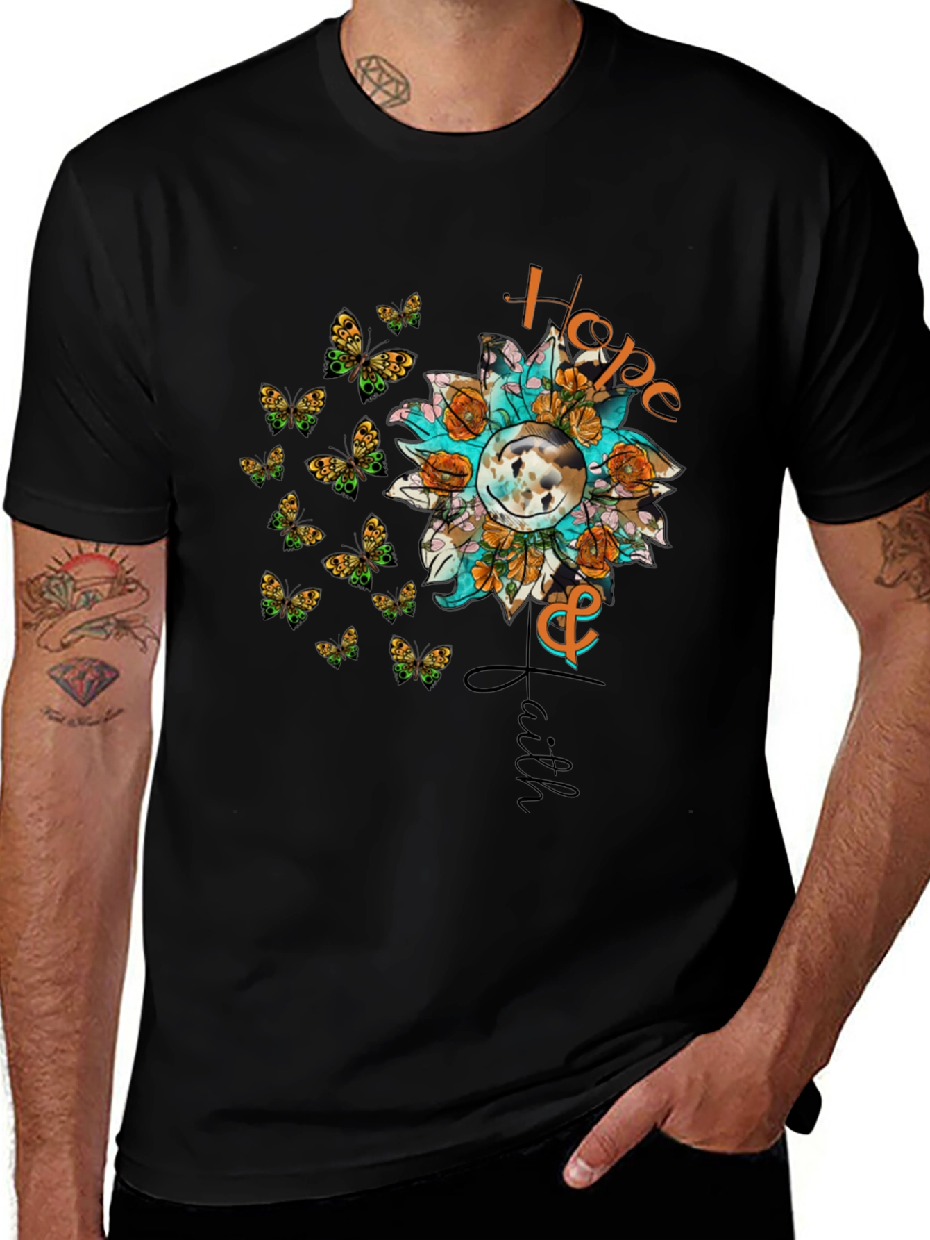 Hope and Faith Sunflower Butterfly Graphic T-Shirt