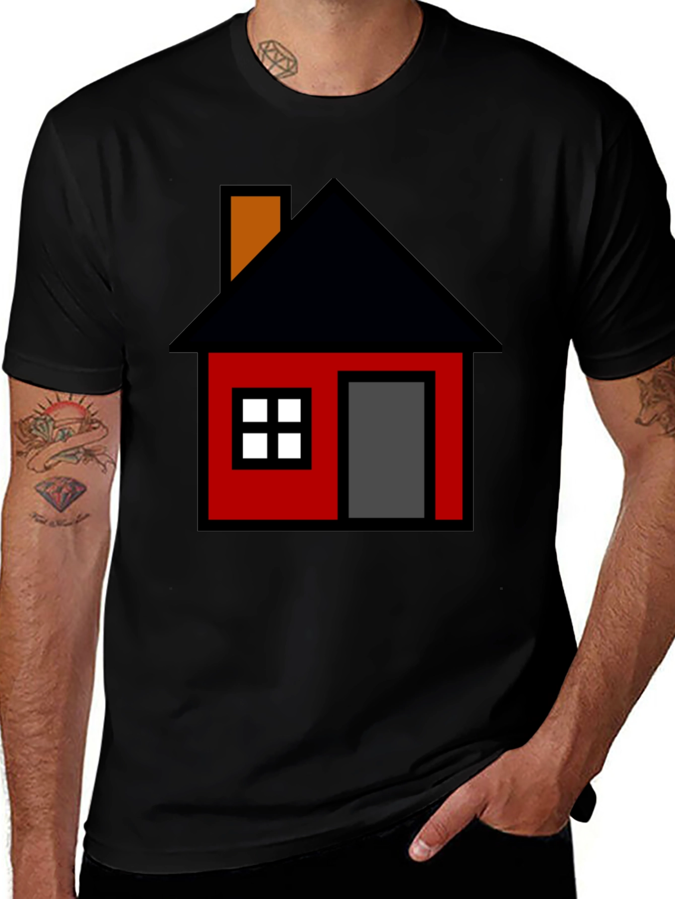 Variant 7 of Pixel House Graphic Tee - Retro Style