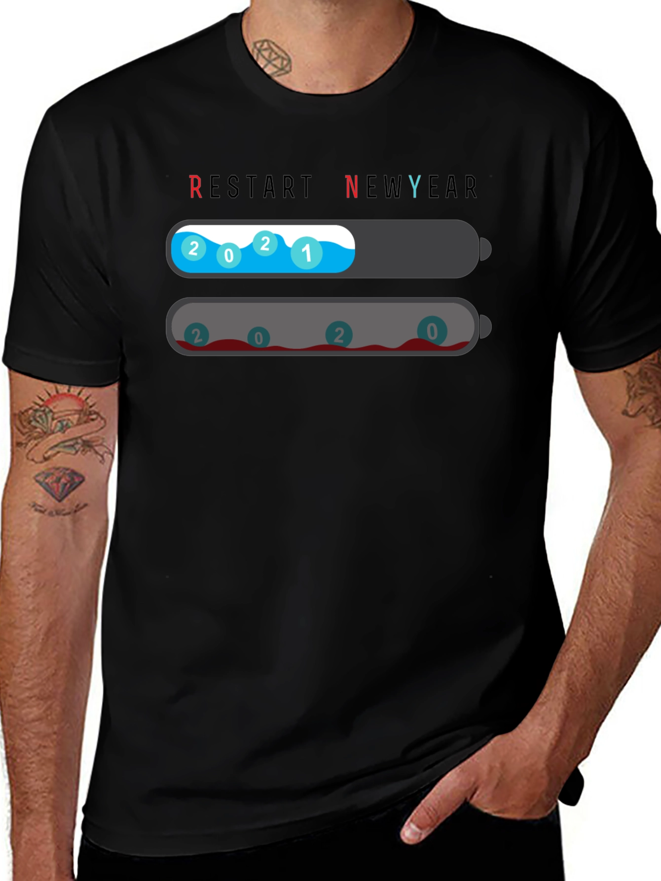 Restart New Year T-Shirt - 2021 Full Charge