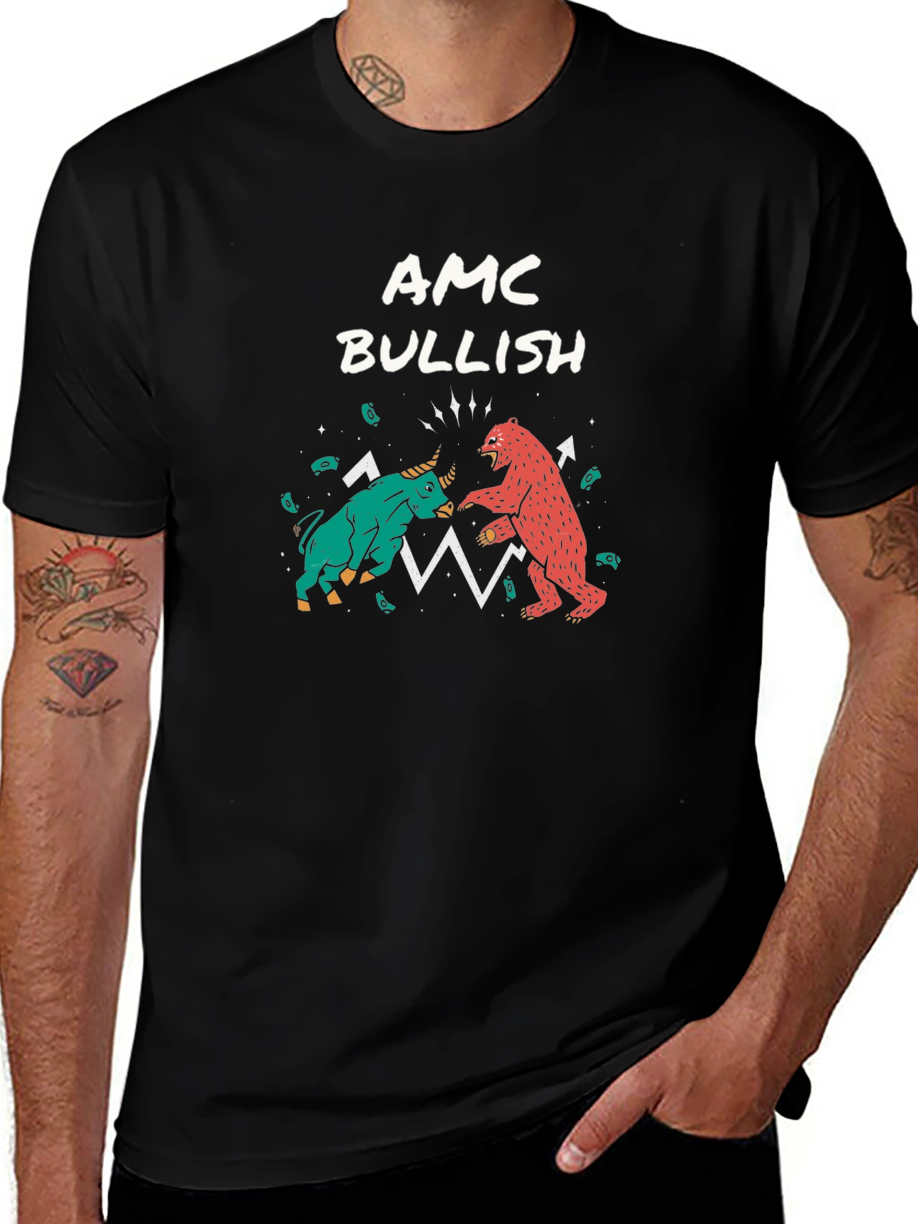 AMC Bullish T-Shirt: Stock Market Bull vs Bear Graphic Tee