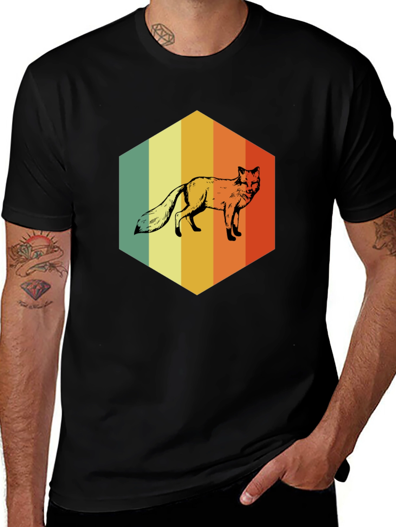 Variant 15 of Retro Fox Graphic Tee - Stylish Men's Black T-Shirt