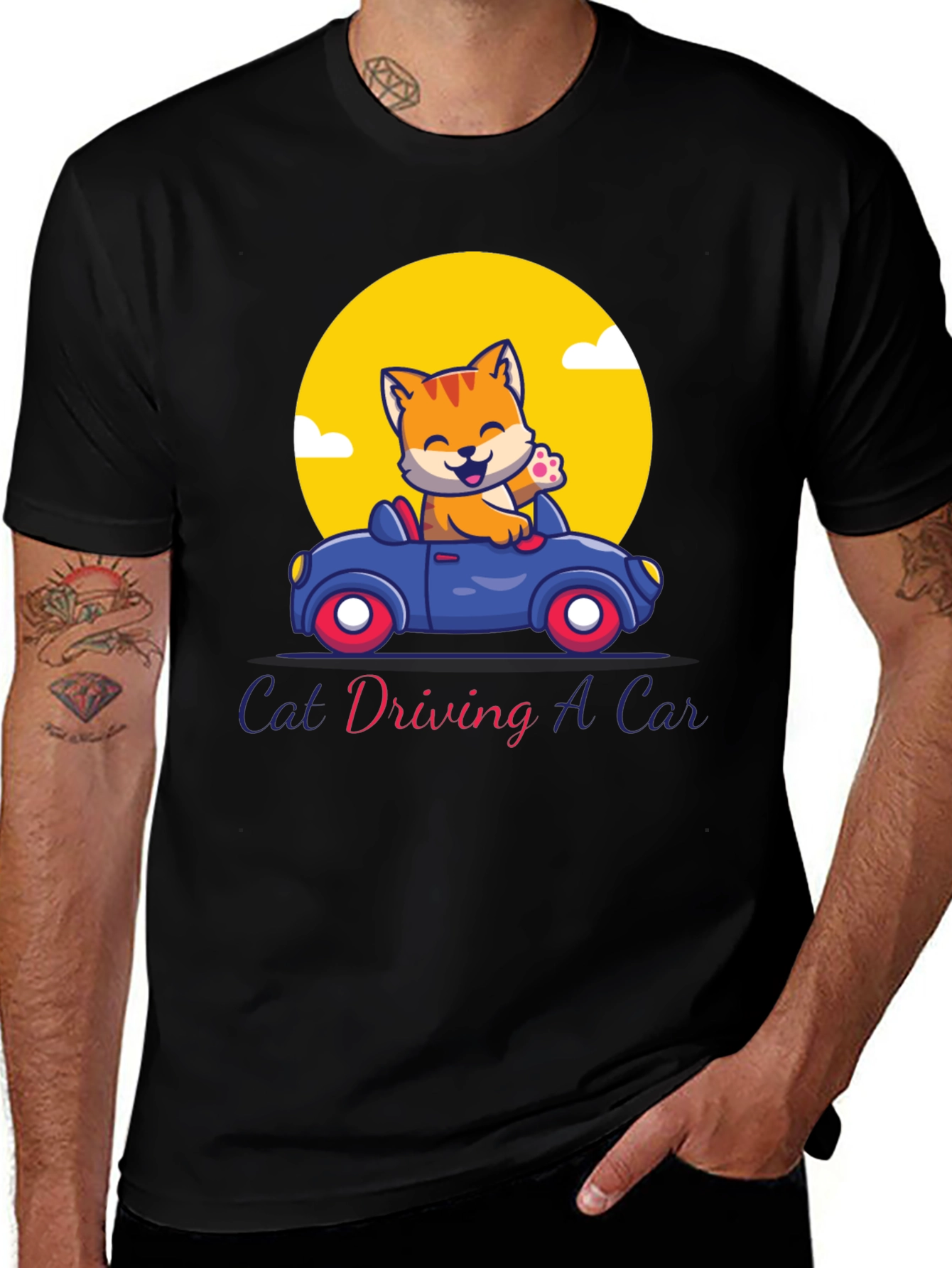 Variant 12 of Cat Driving A Car T-Shirt - Cartoon Graphic Tee