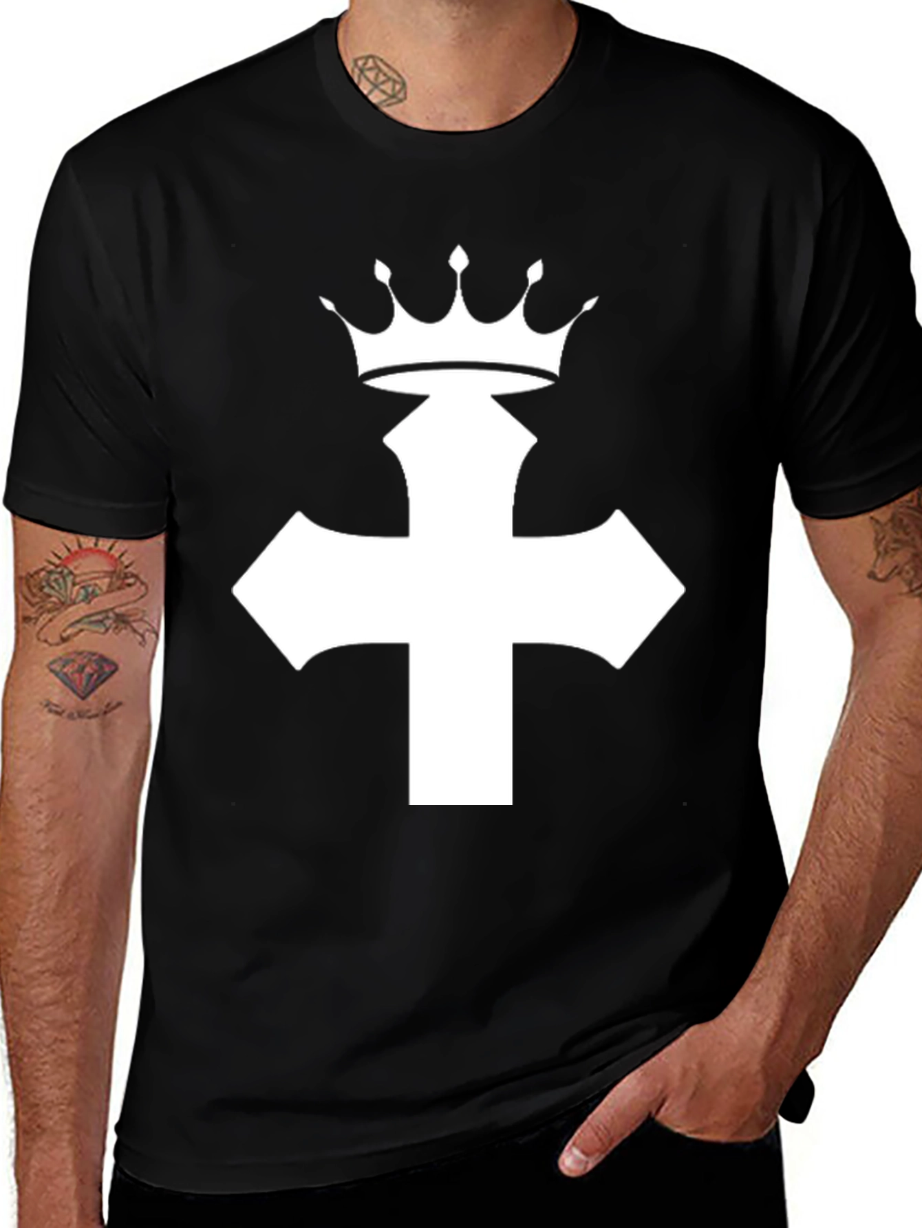 Variant 4 of Crown Cross Graphic Tee - Black Cotton Blend T-Shirt