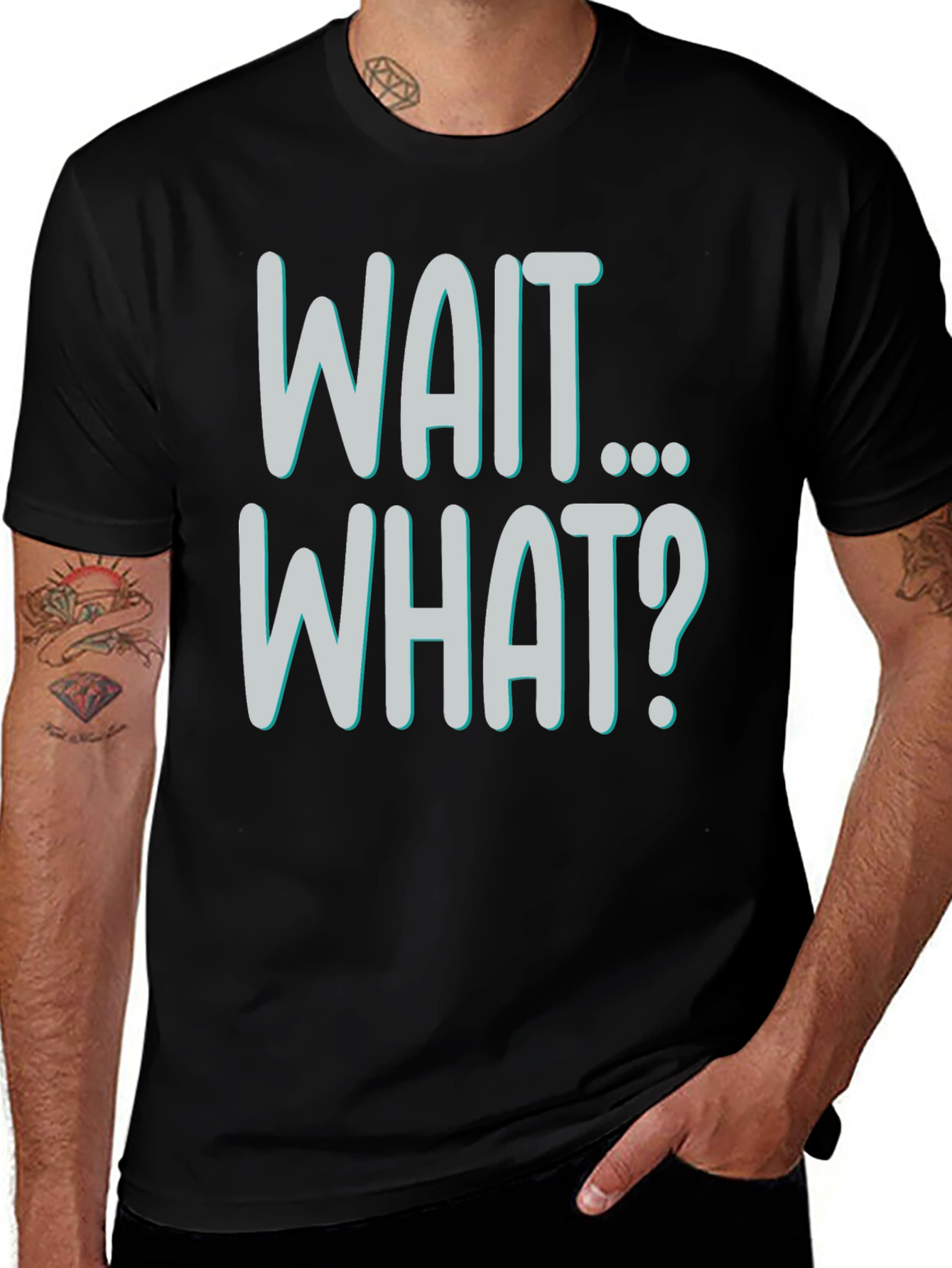 Variant 28 of Wait What? Graphic Tee - Casual Black T-Shirt