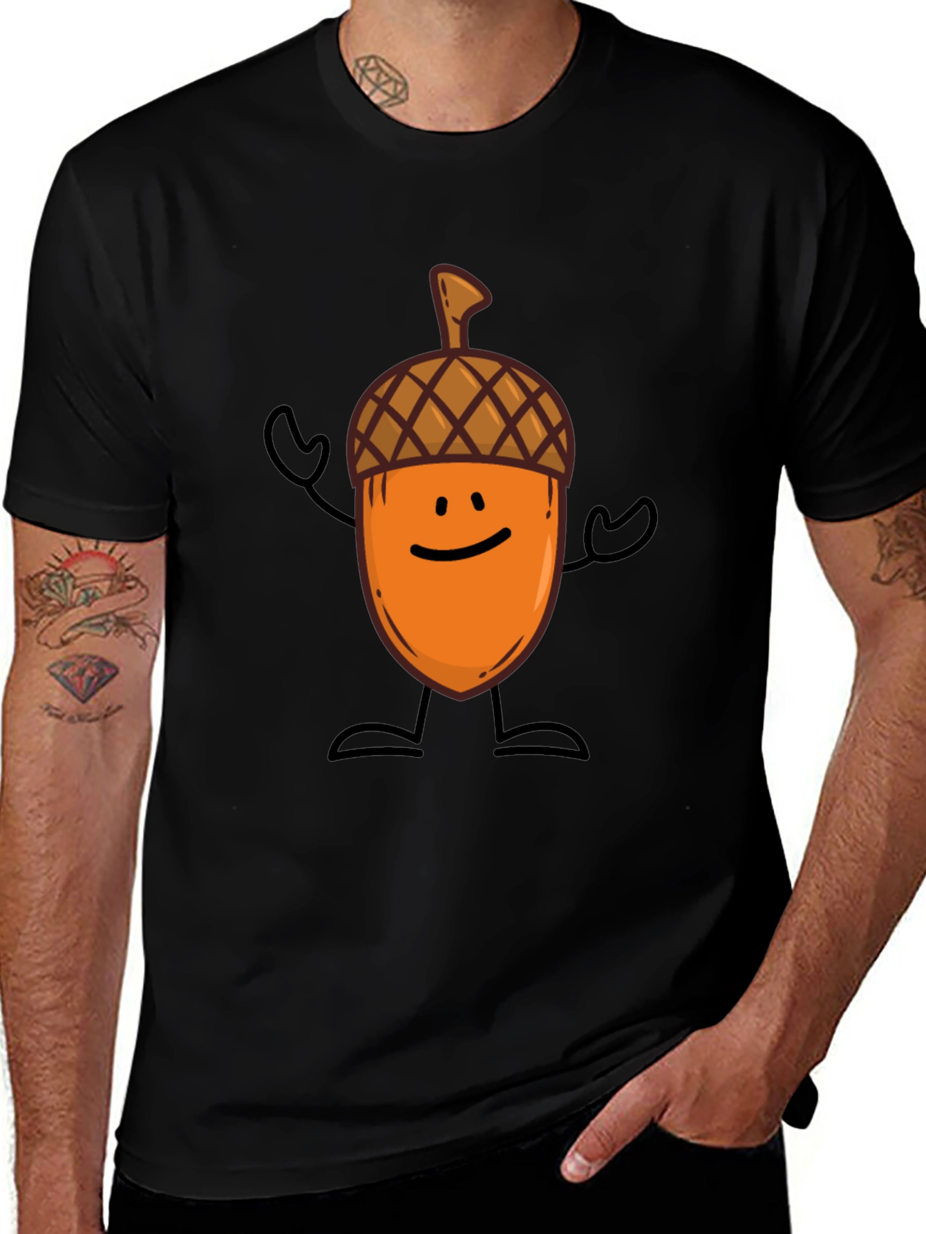 Black Acorn Cartoon Graphic Tee - Fun & Unique Style main image