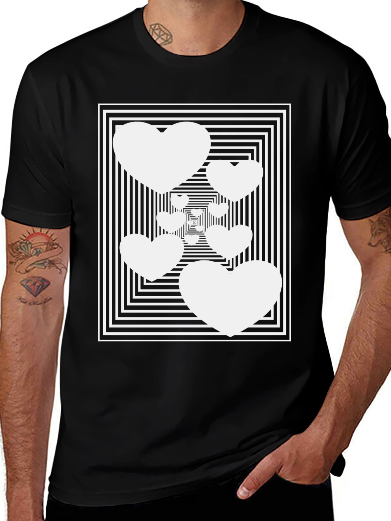 Variant 8 of Optical Heart Illusion Black T-Shirt
