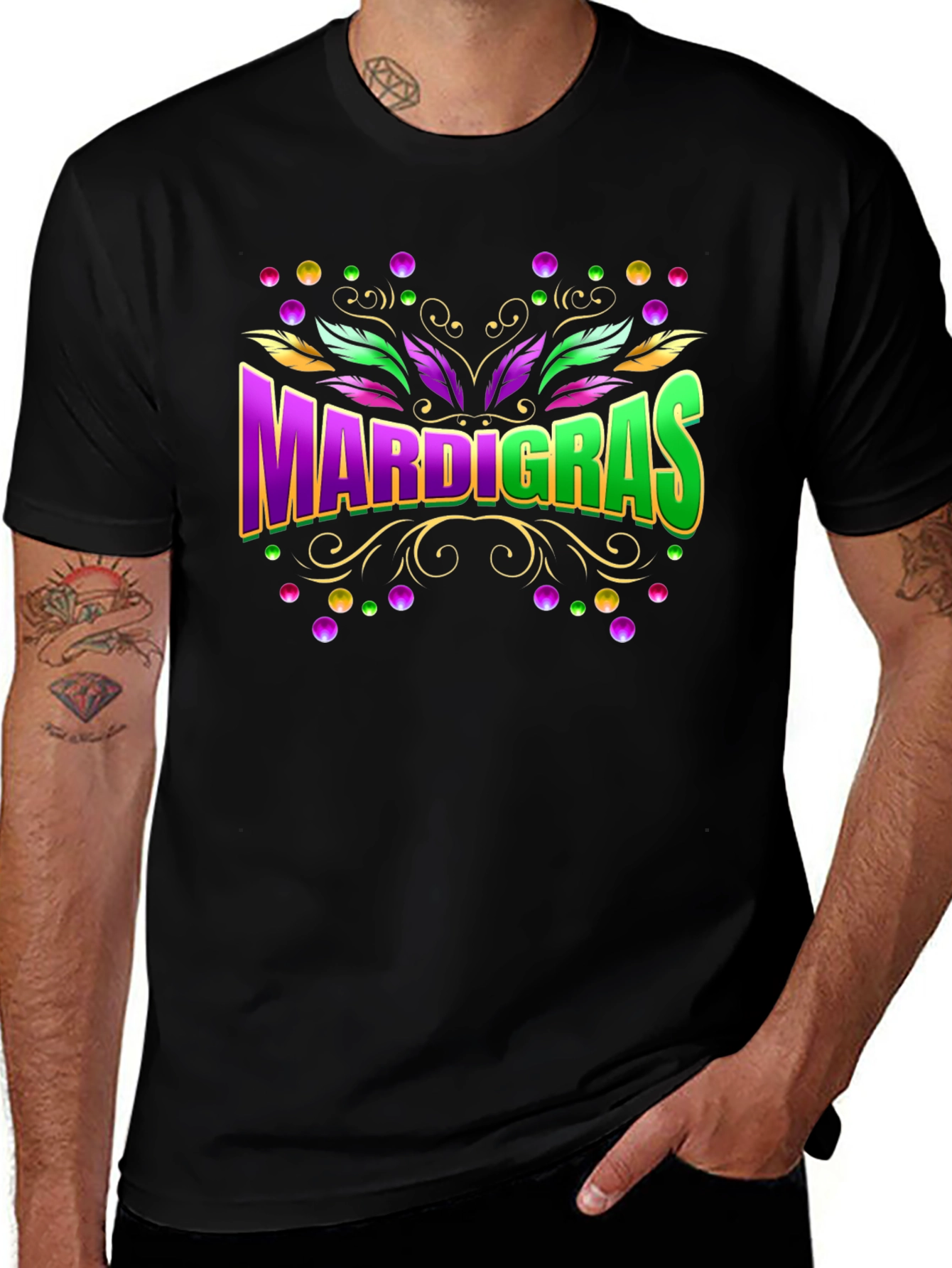 Mardi Gras Graphic Tee, Purple & Green, Festive Design