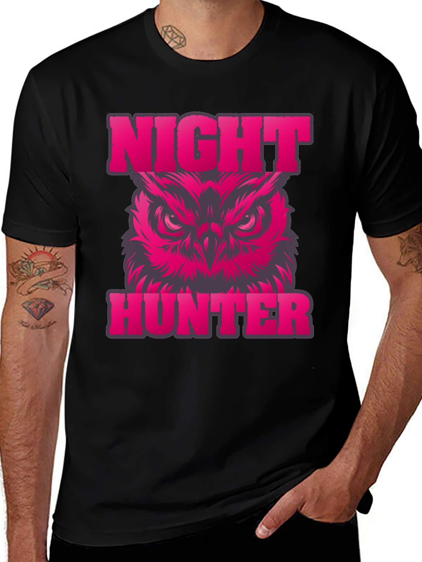 Variant 6 of Night Hunter Owl Graphic Tee - Black Cotton