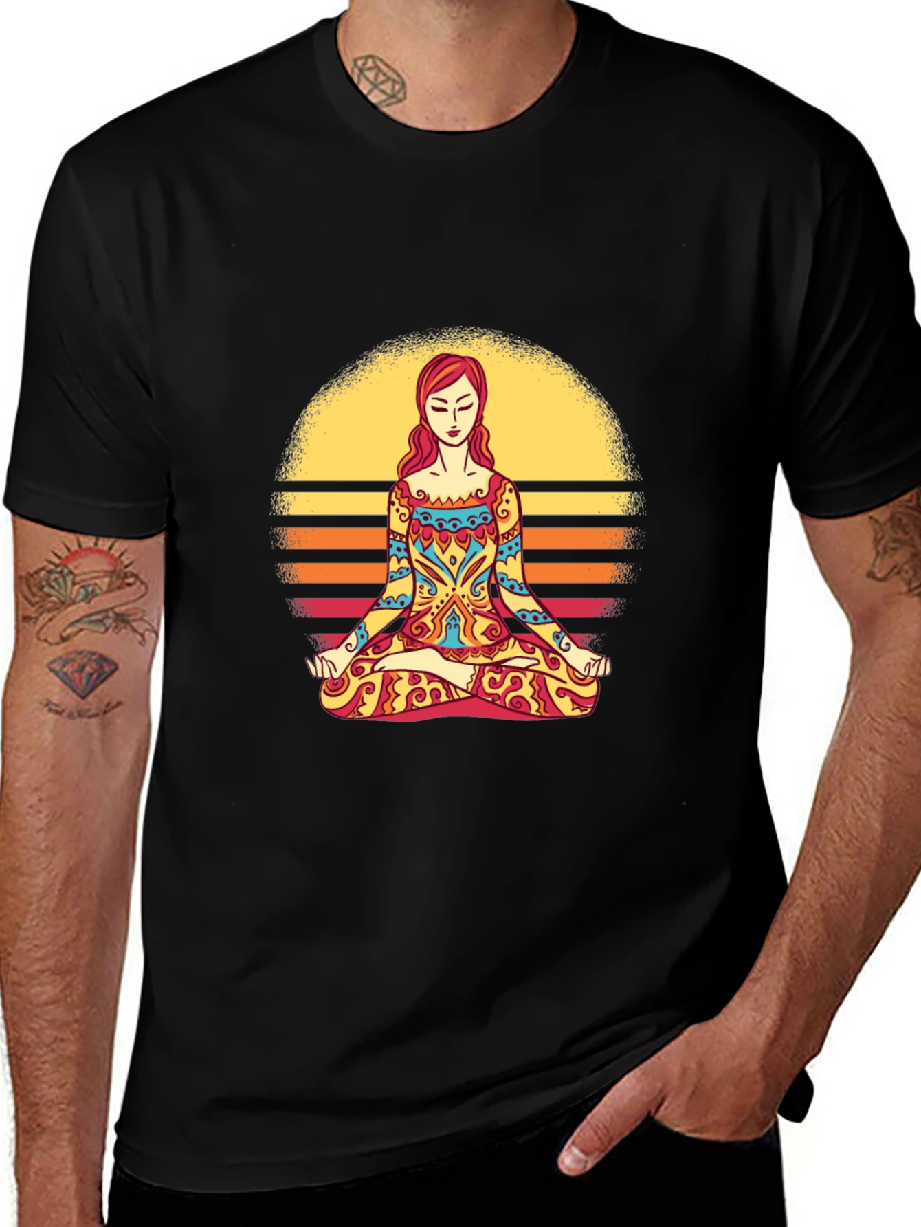 Variant 20 of Yoga Girl T-Shirt - Retro Sunset Design