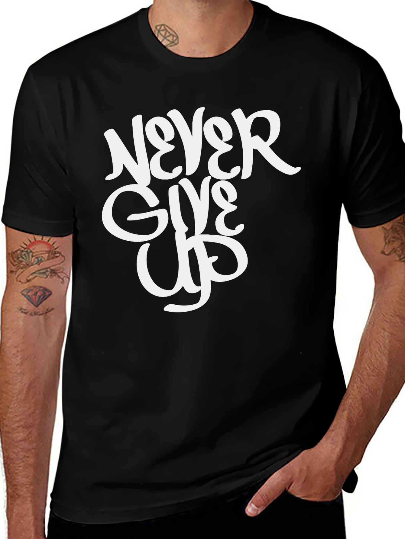 Variant 23 of Never Give Up Black Graphic Tee