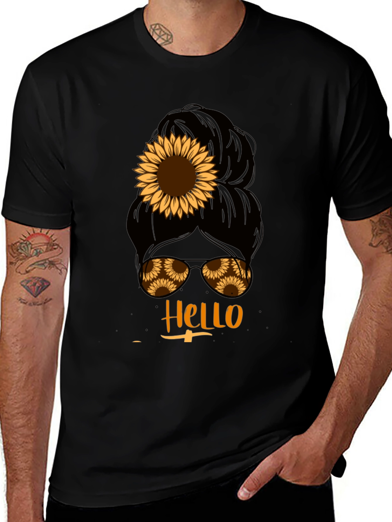 Variant 26 of Sunflower Messy Bun Hello T-Shirt
