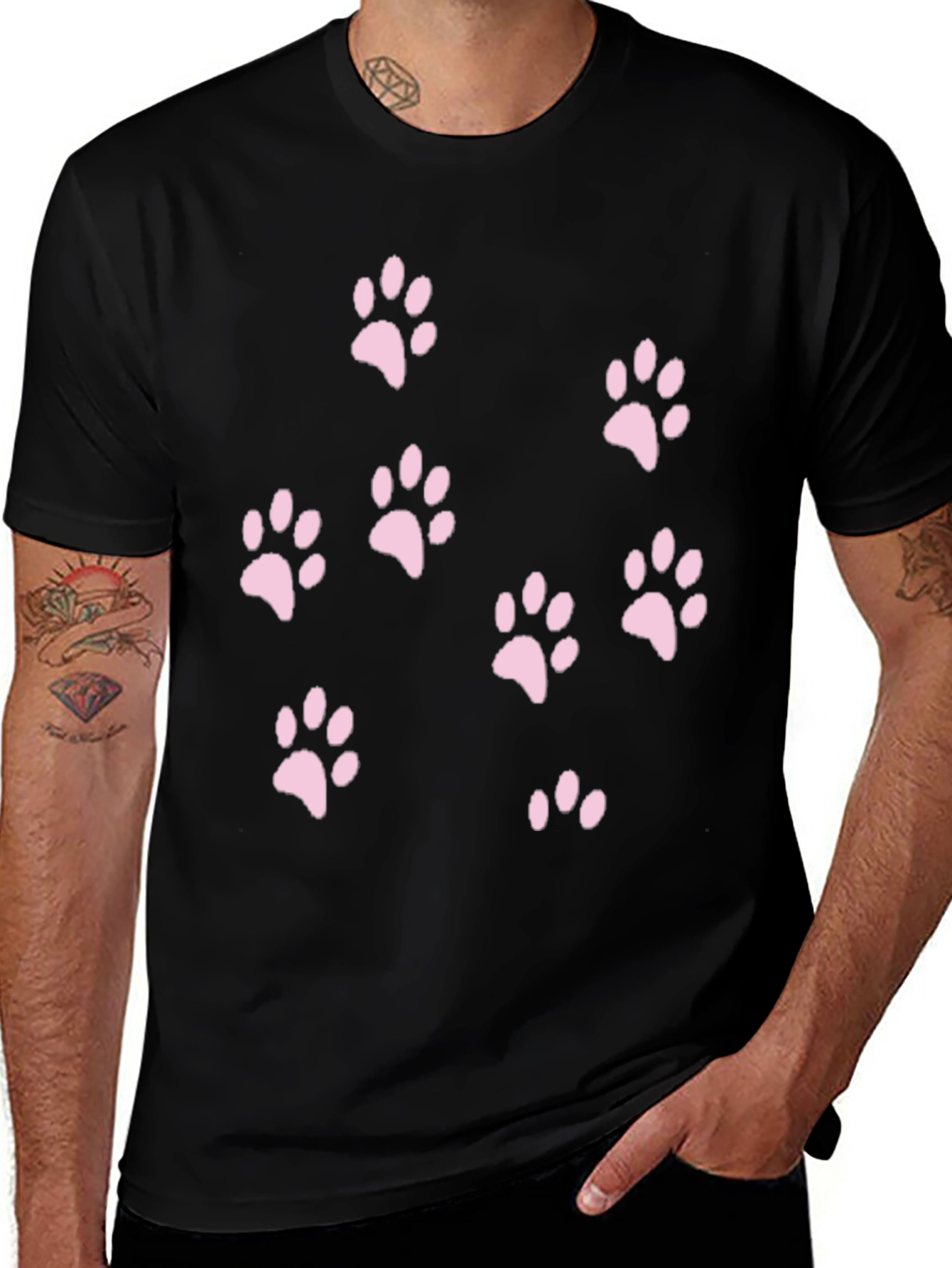 Variant 4 of Black T-Shirt with Pink Paw Prints