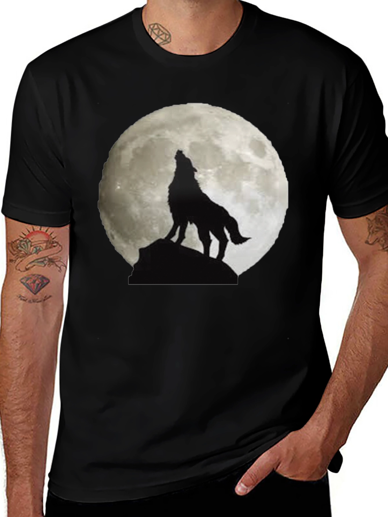 Variant 24 of Wolf Moon Graphic Tee - Men's Black T-Shirt