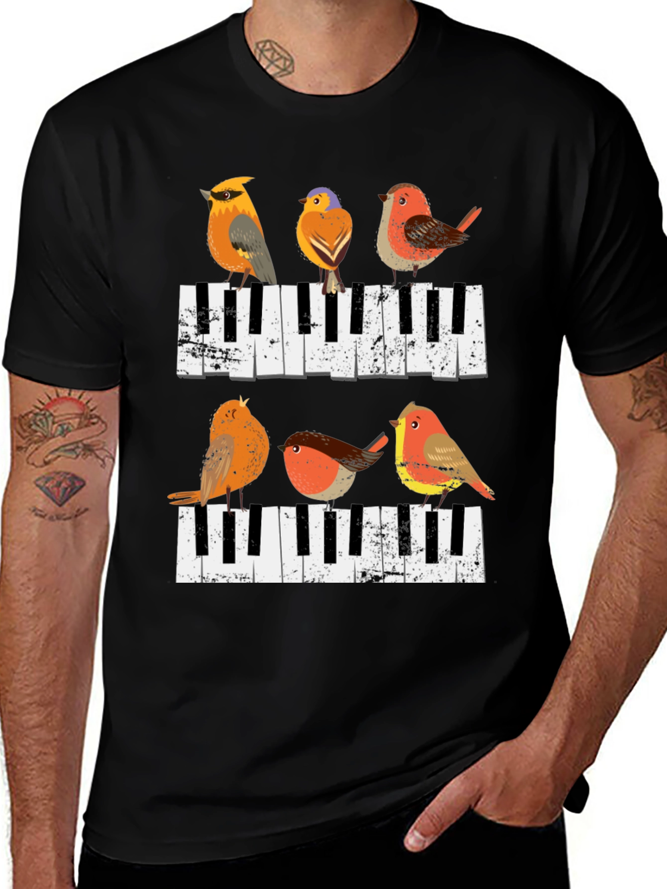 Variant 16 of Birds on Piano Keys Graphic Tee