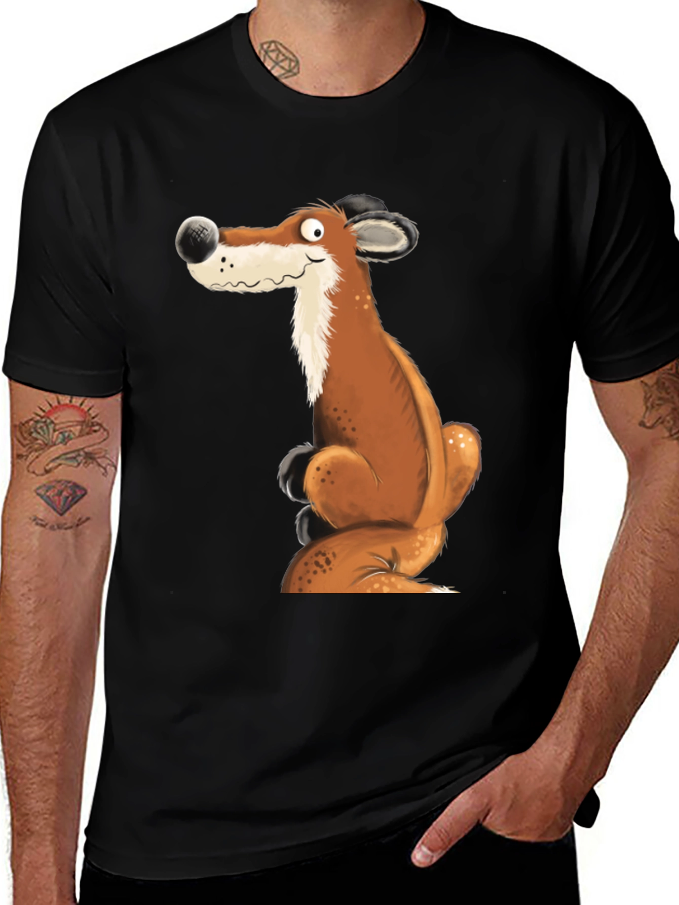 Variant 9 of Cartoon Fox Graphic Black T-Shirt