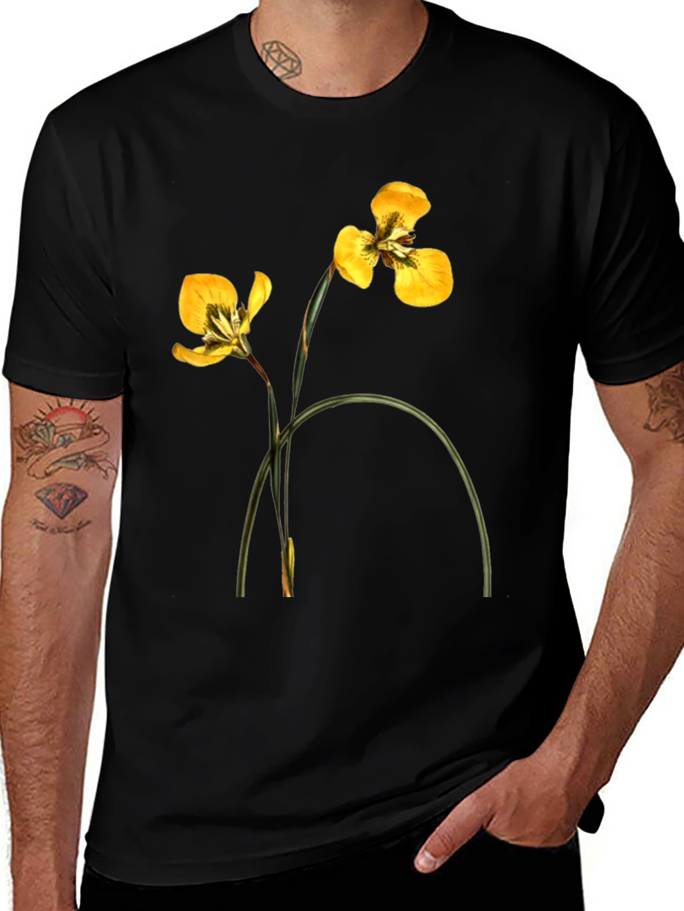 Variant 6 of Floral Print Black T-Shirt