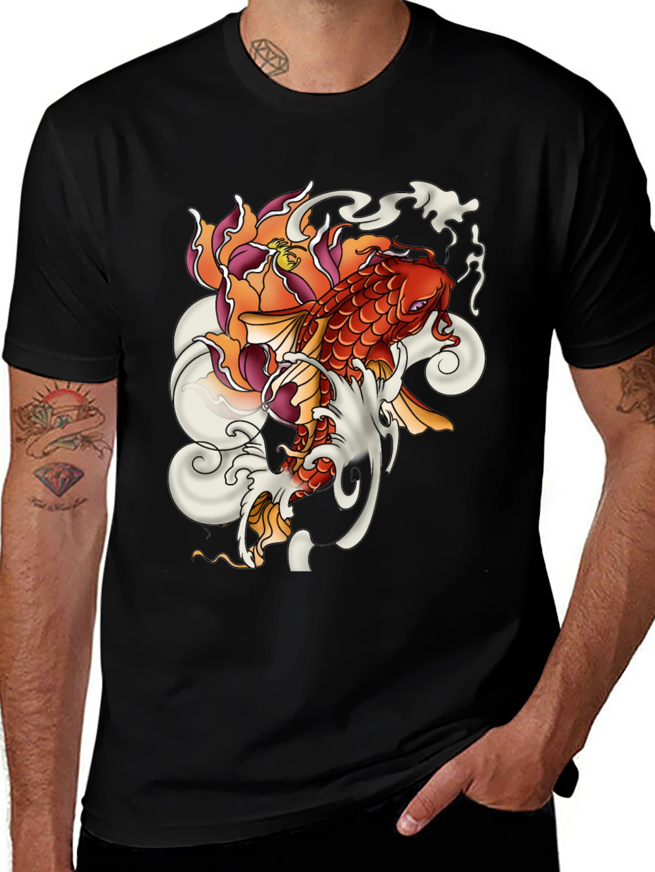 Variant 25 of Koi Fish Graphic Black T-Shirt