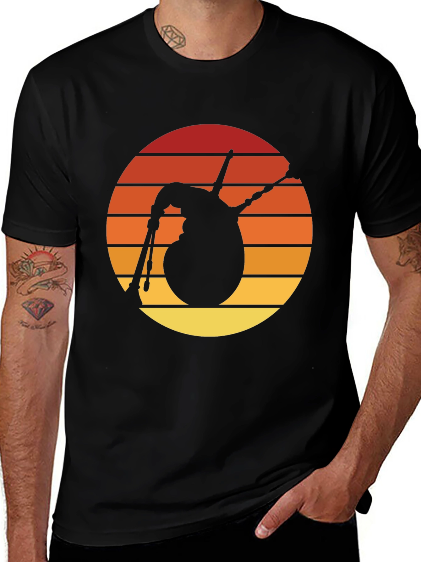 Variant 24 of Bagpipes Sunset T-Shirt - Retro Scottish Music Tee