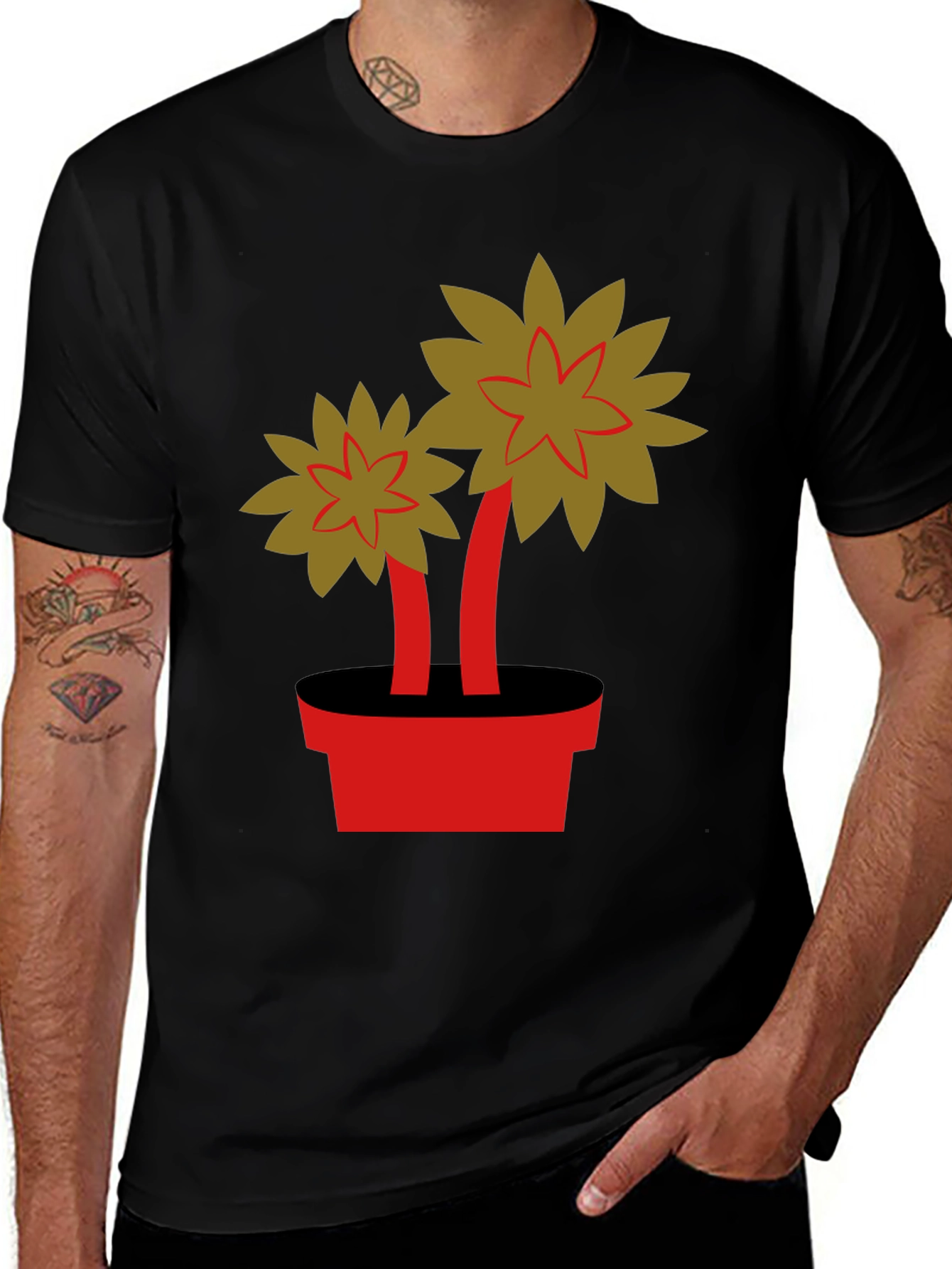 Variant 17 of Black T-Shirt with Flower Pot Graphic