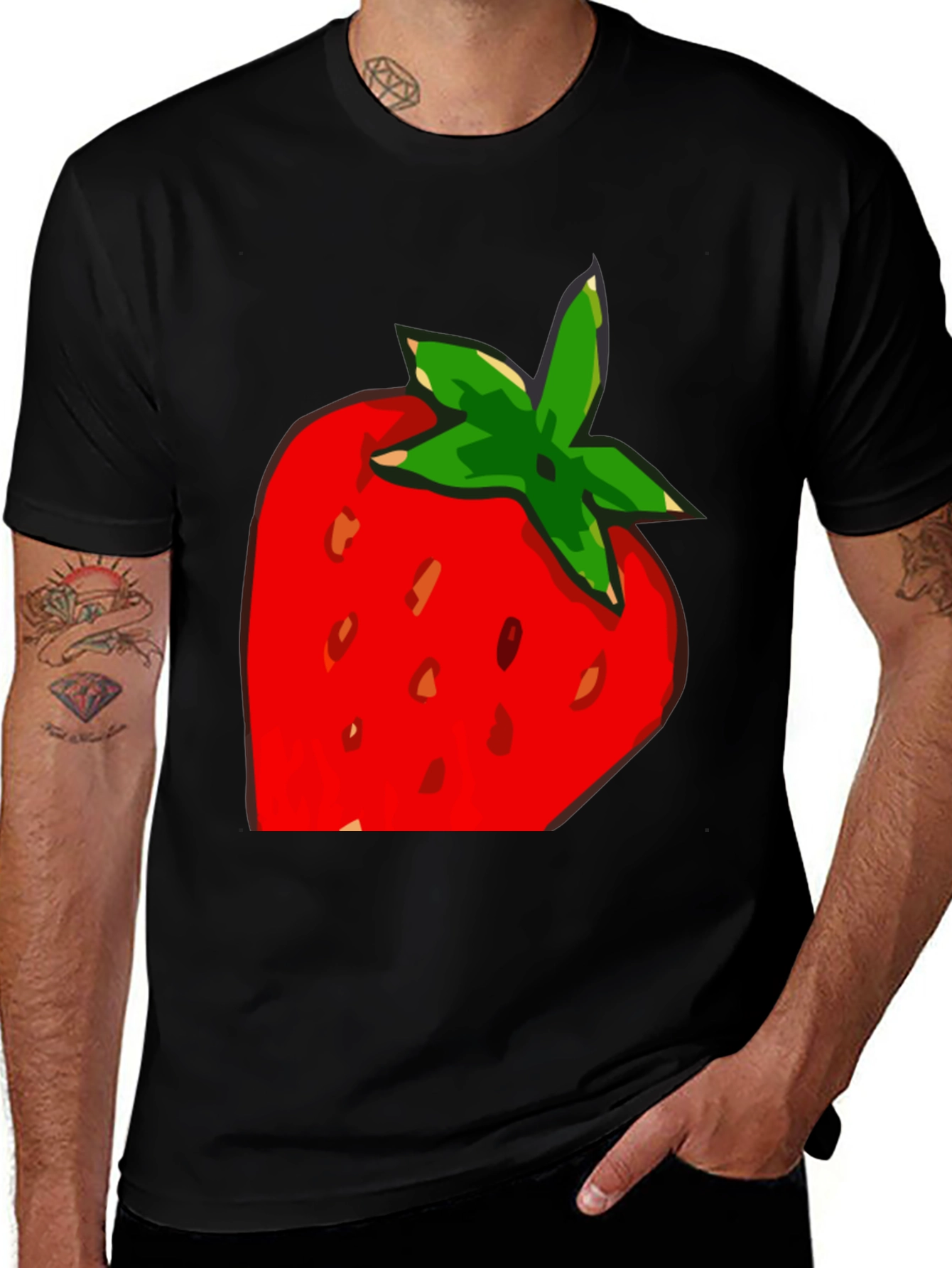 Variant 24 of Strawberry Graphic T-Shirt - Casual Black Tee