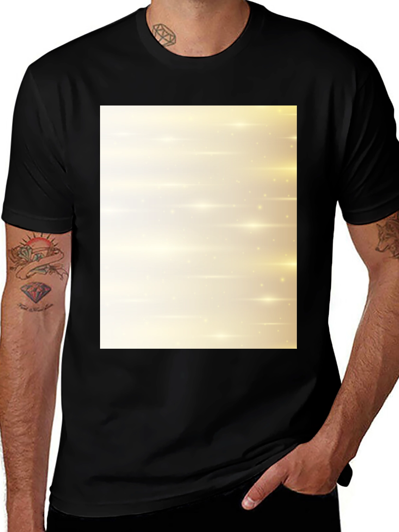 Variant 5 of Men's Black T-Shirt with Gold Lights Design