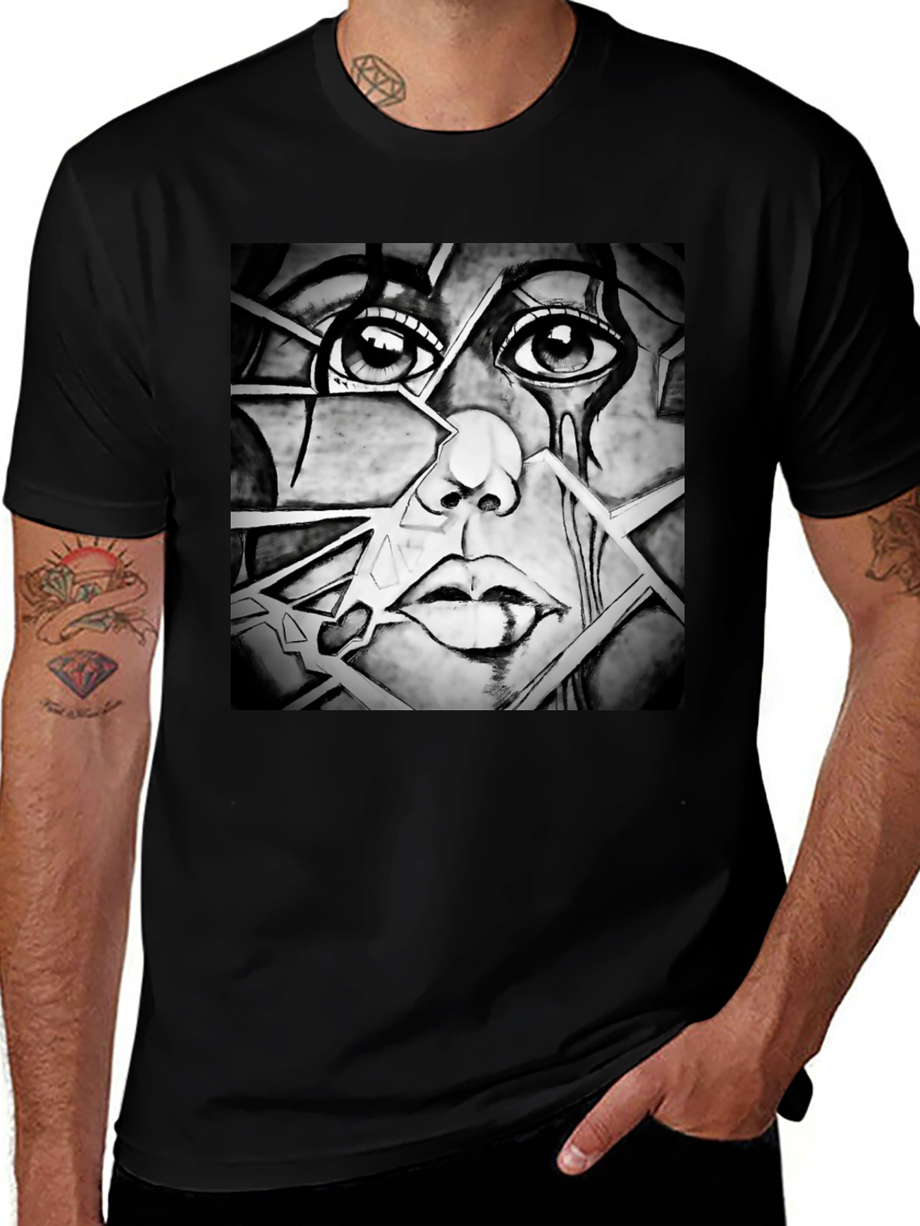 Variant 30 of Shattered Face Graphic Tee - Black Cotton Comfort