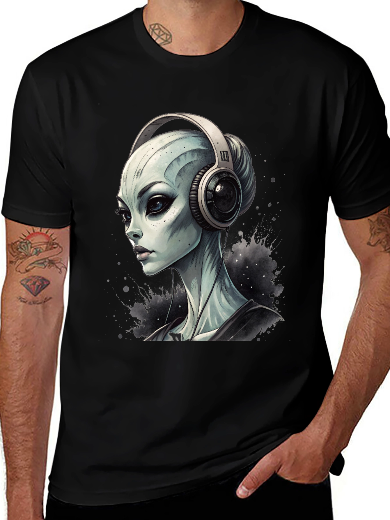 Variant 15 of Alien DJ Black T-Shirt - Sci-Fi Music Lover Tee