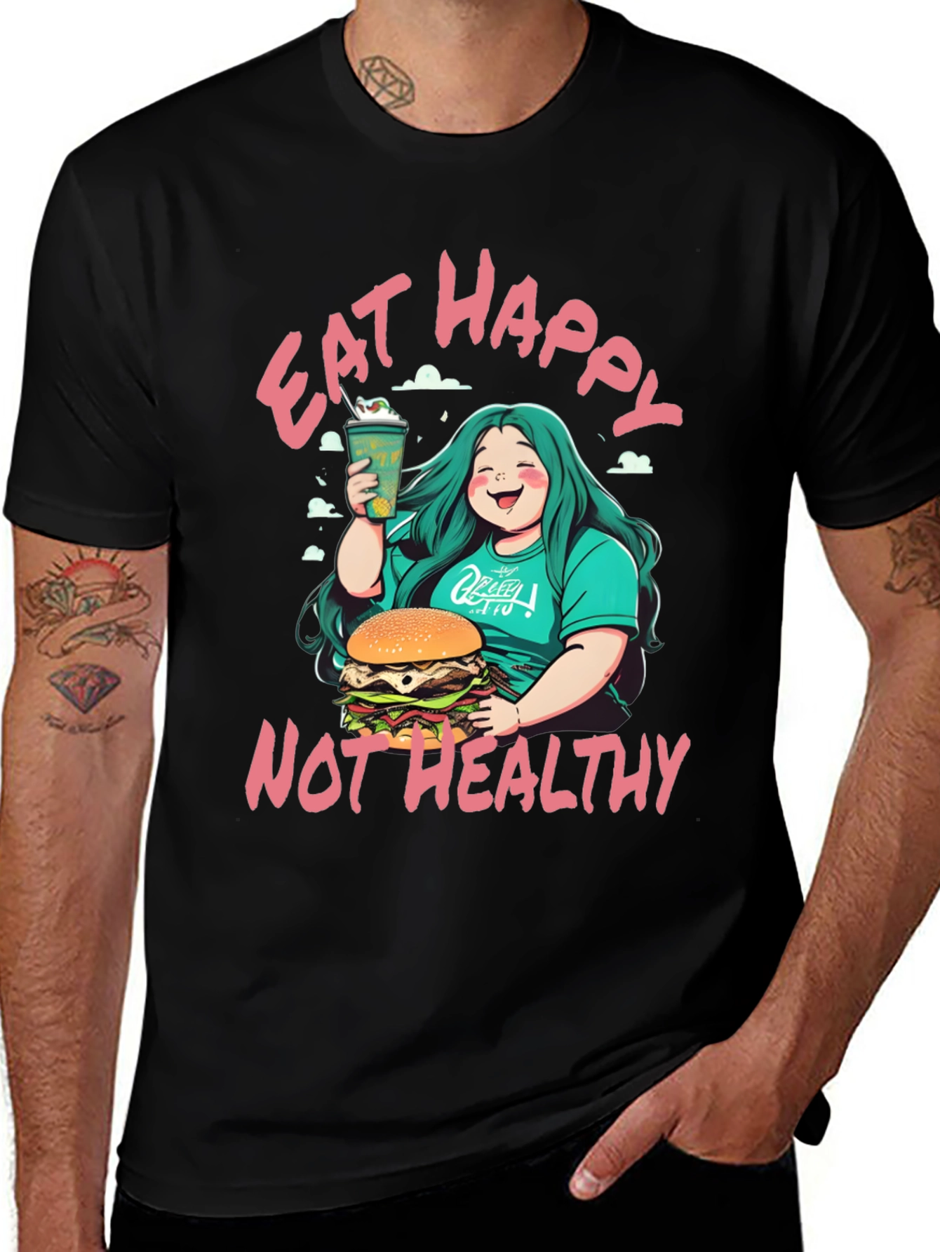 Eat Happy Not Healthy T-Shirt - Bold Graphic Tee