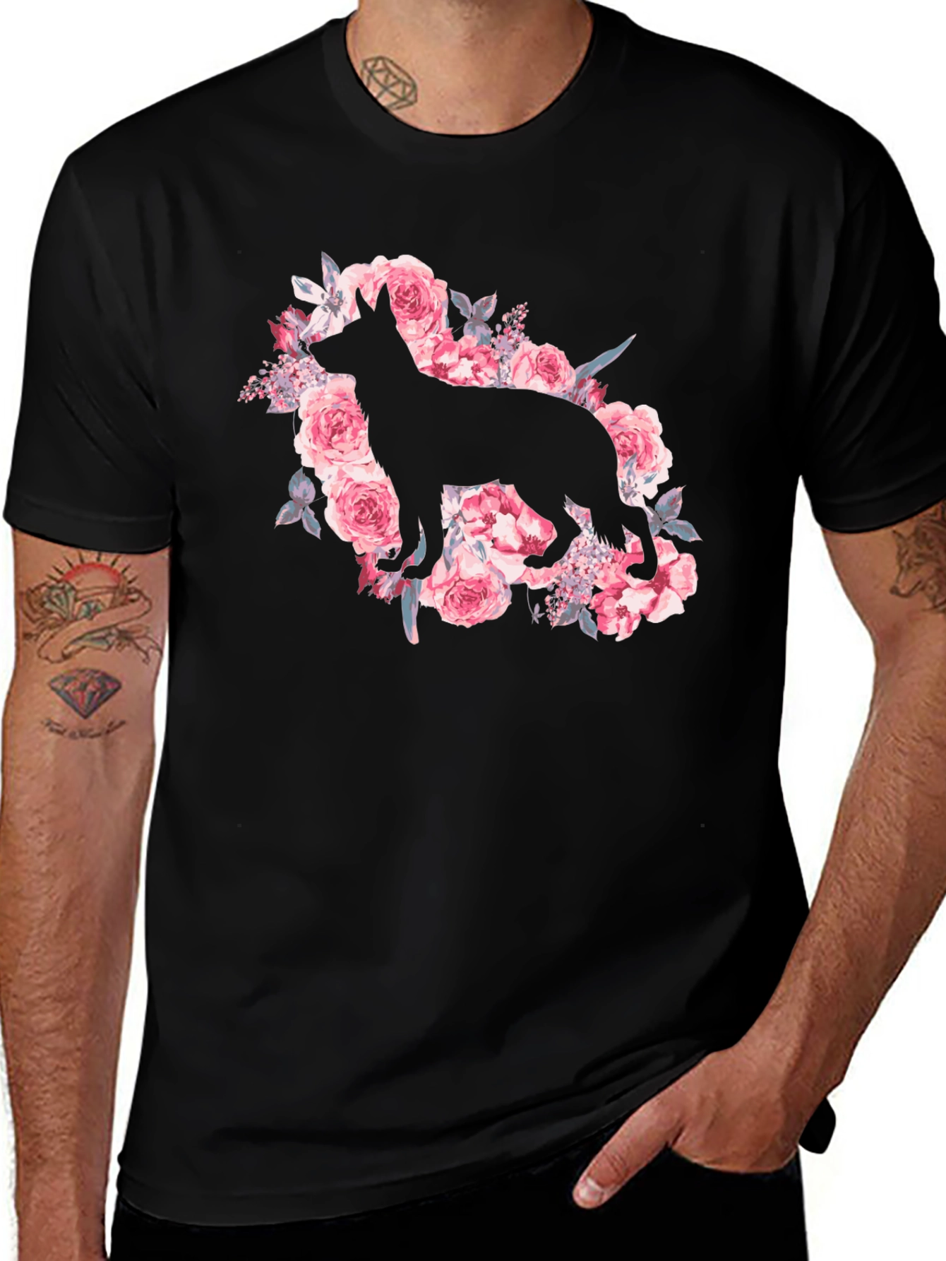 Variant 26 of Dog & Roses Graphic T-Shirt - Black