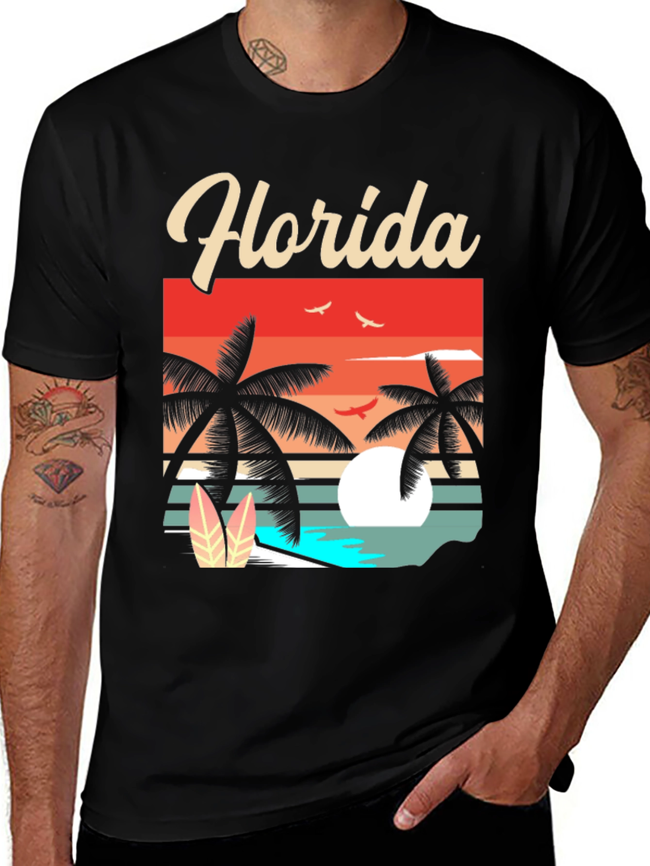 Black Florida Retro Sunset Palm T-Shirt main image