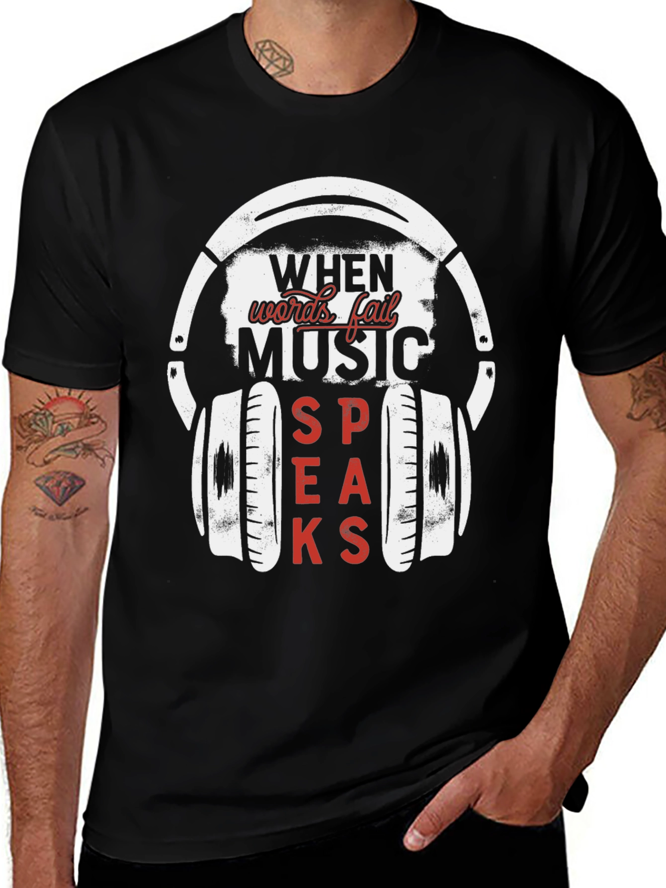 Variant 20 of Music Speaks T-Shirt - Headphones Graphic Tee