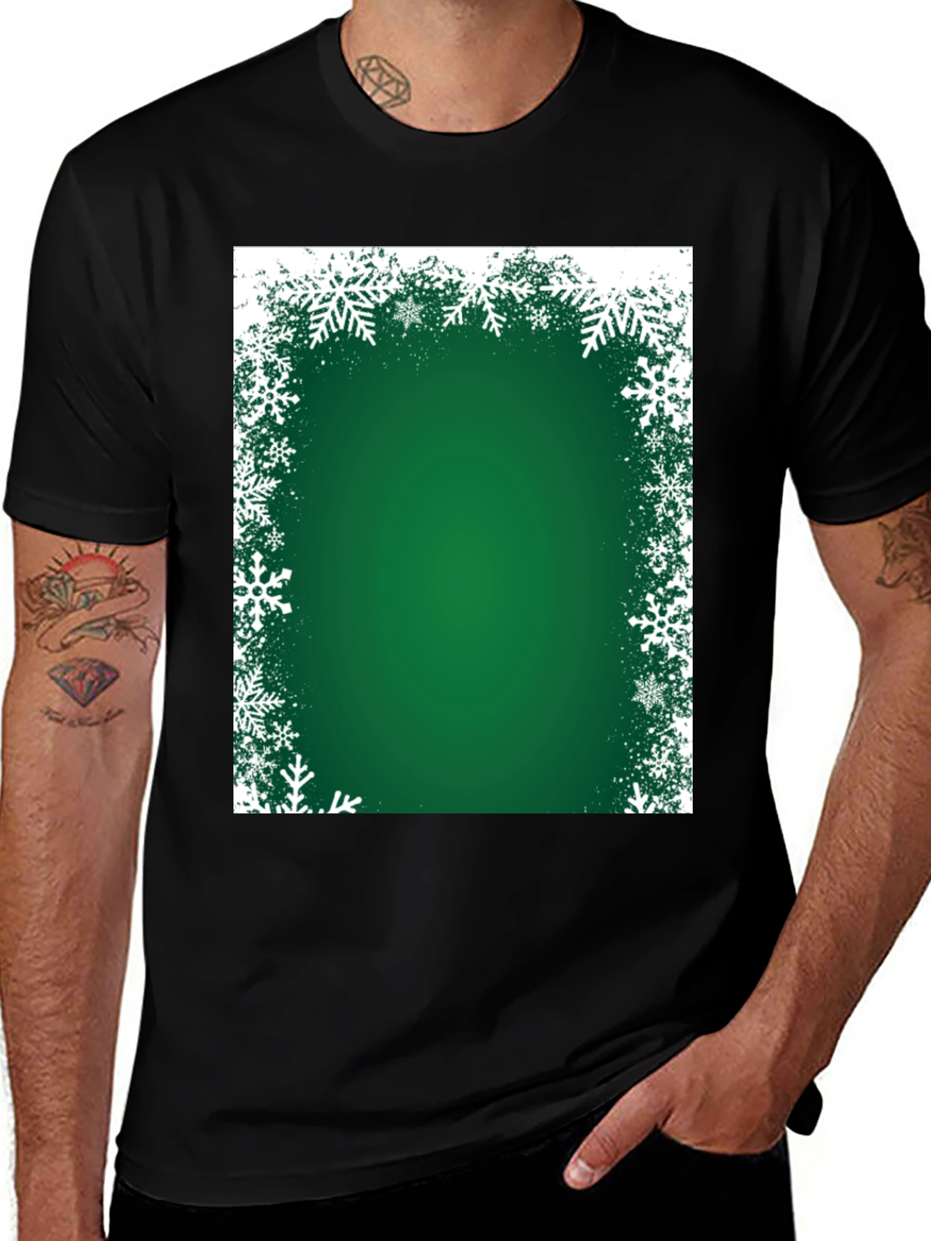 Festive Green Snowflake Border T-Shirt