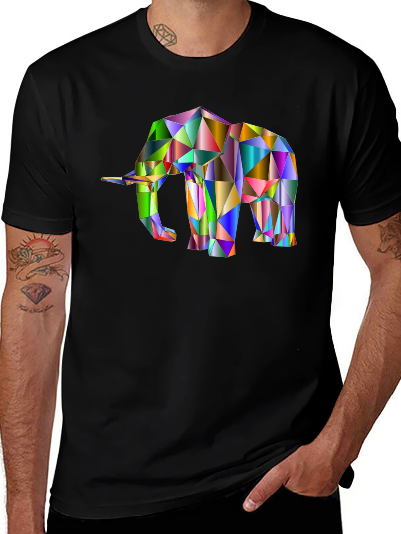 Variant 11 of Geometric Elephant Graphic Tee - Black Cotton Blend