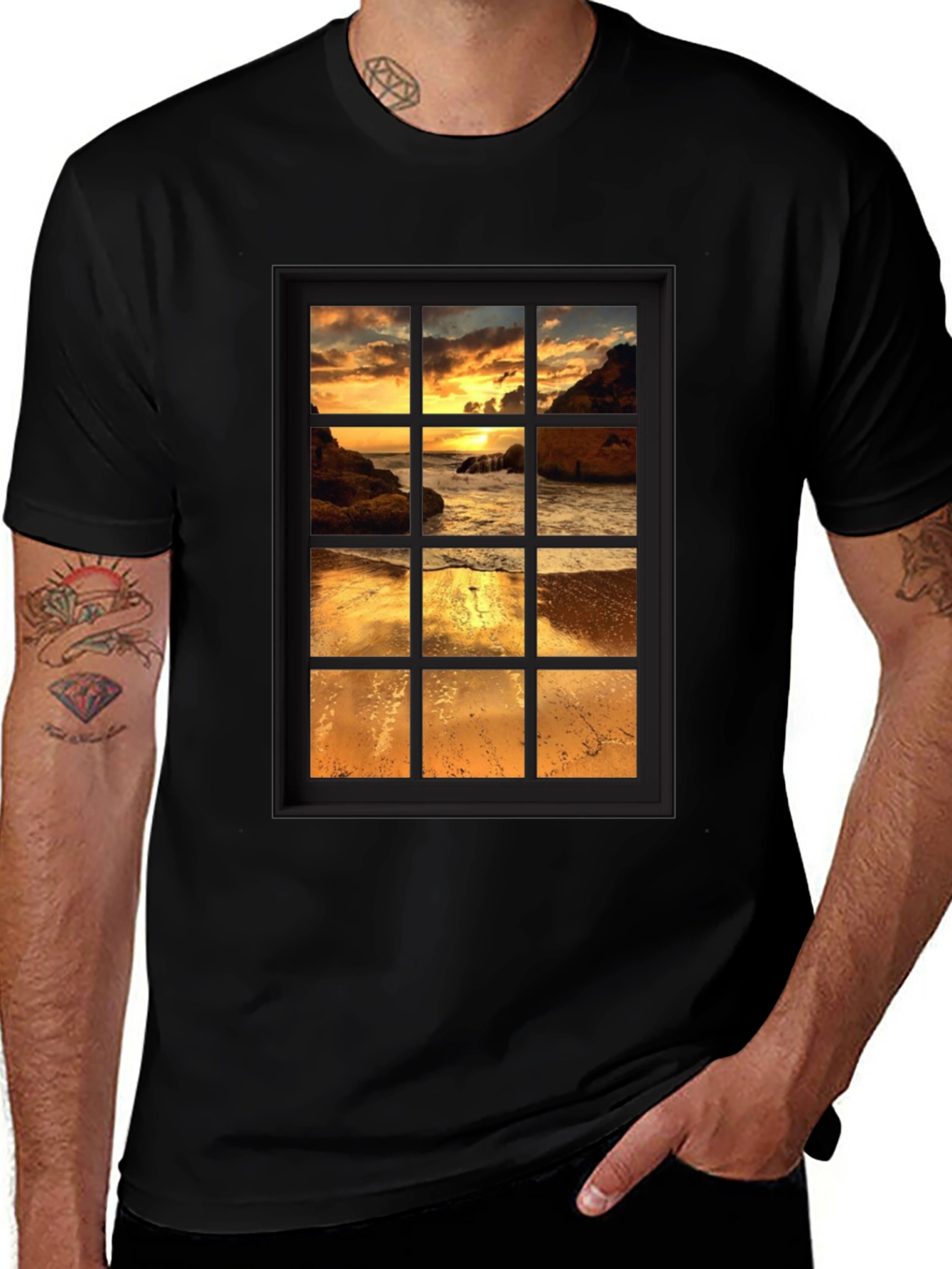 Variant 5 of Sunset Window View Graphic Tee - Black