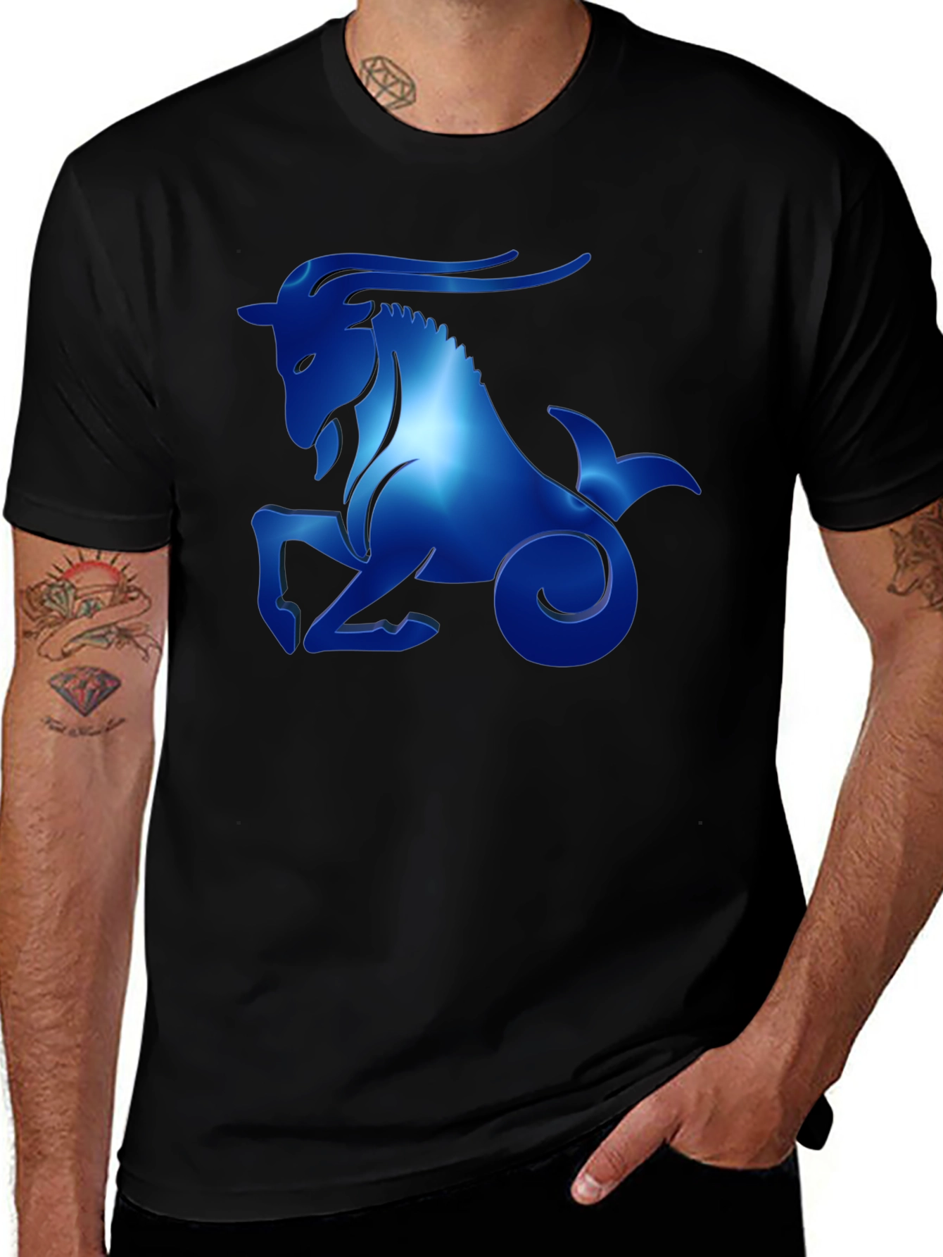 Capricorn Zodiac Graphic T-Shirt - Black