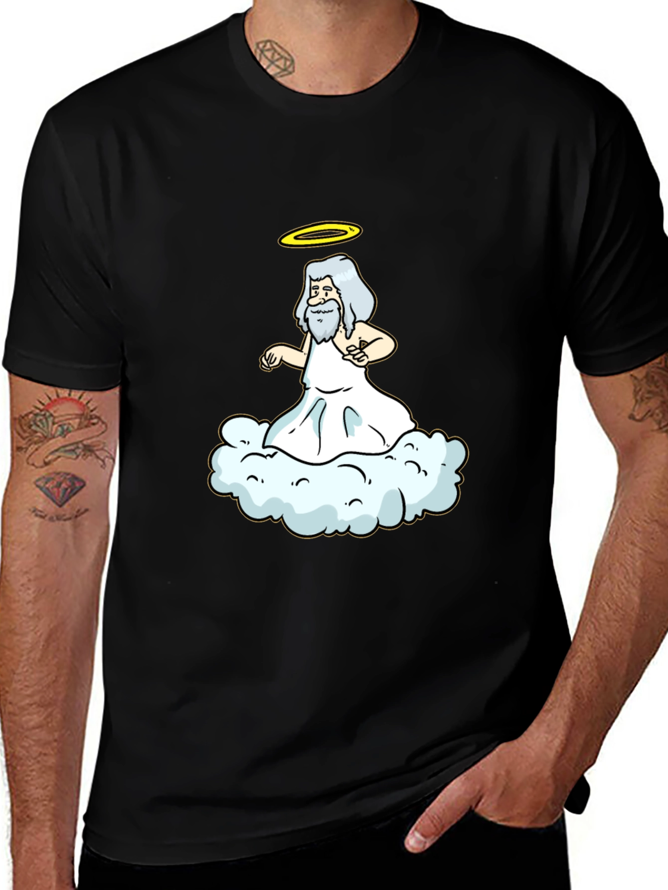 Variant 15 of Cartoon God on Cloud Black T-Shirt