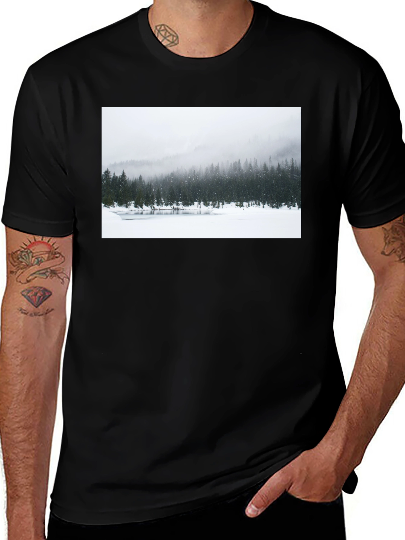 Variant 11 of Winter Landscape Graphic Tee - Black Cotton Blend