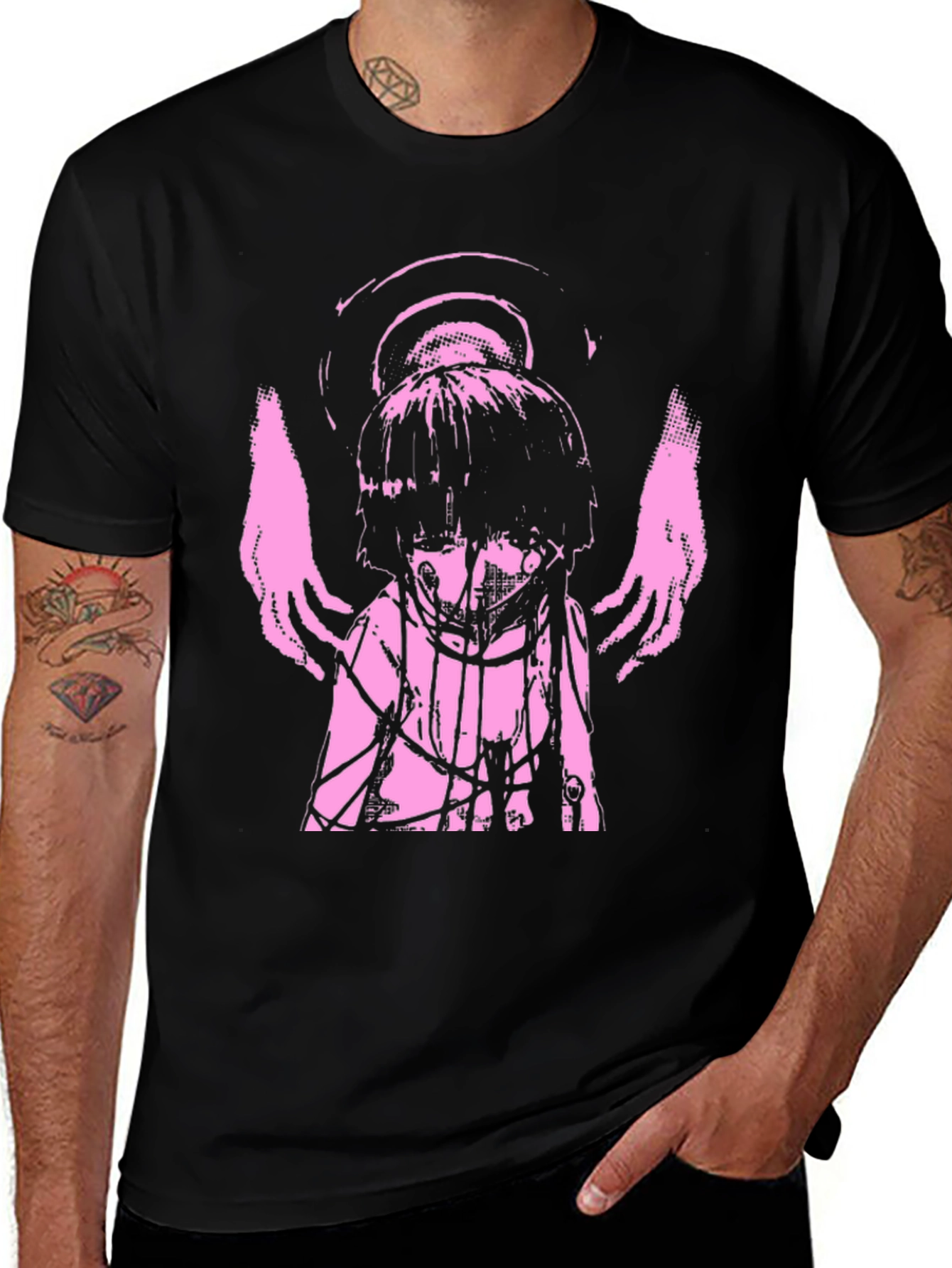 Angelic Anime Graphic Tee - Black