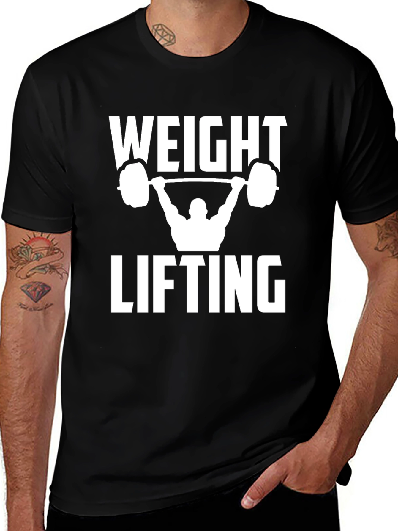 Black Weight Lifting Graphic Tee - Black Cotton T-Shirt main image