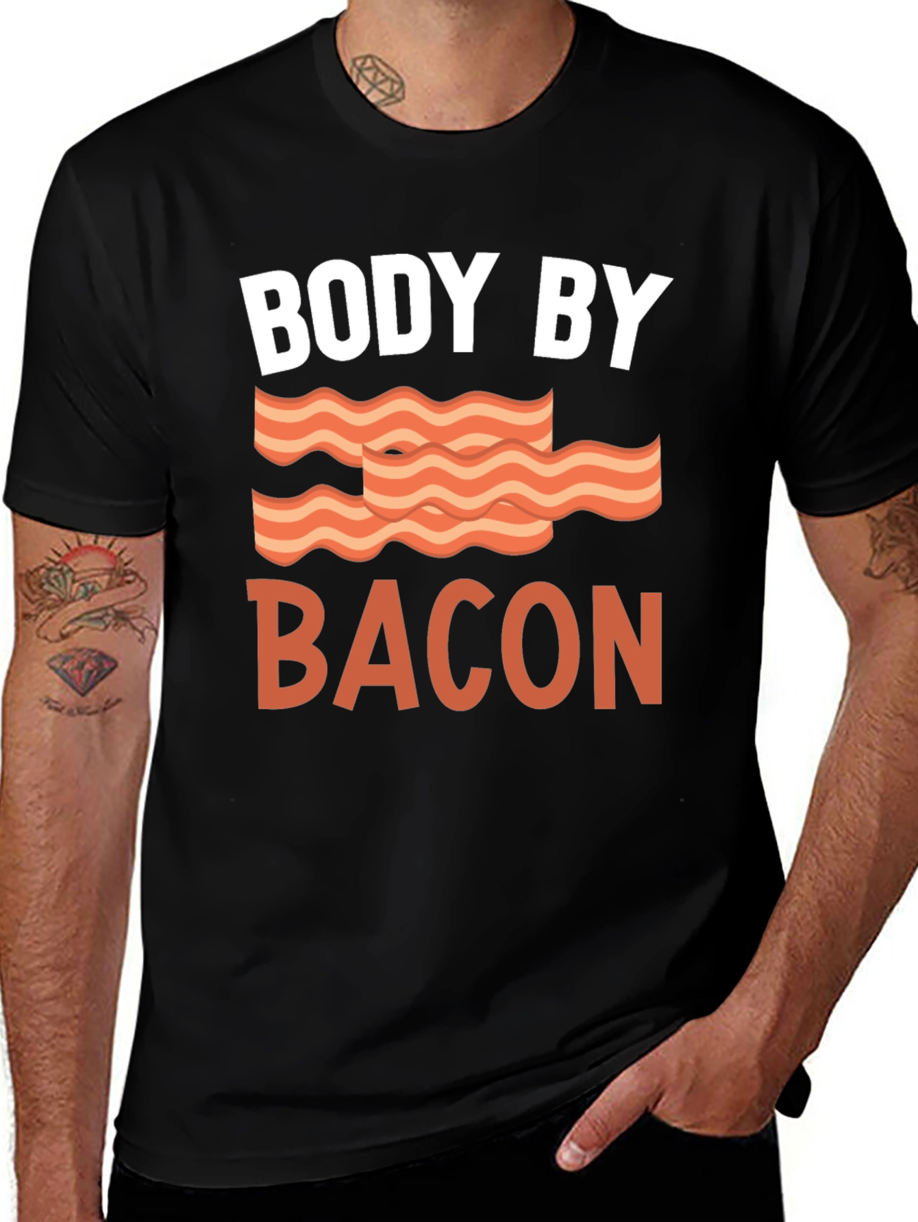 Variant 28 of Body By Bacon Graphic T-Shirt - Funny Foodie Tee