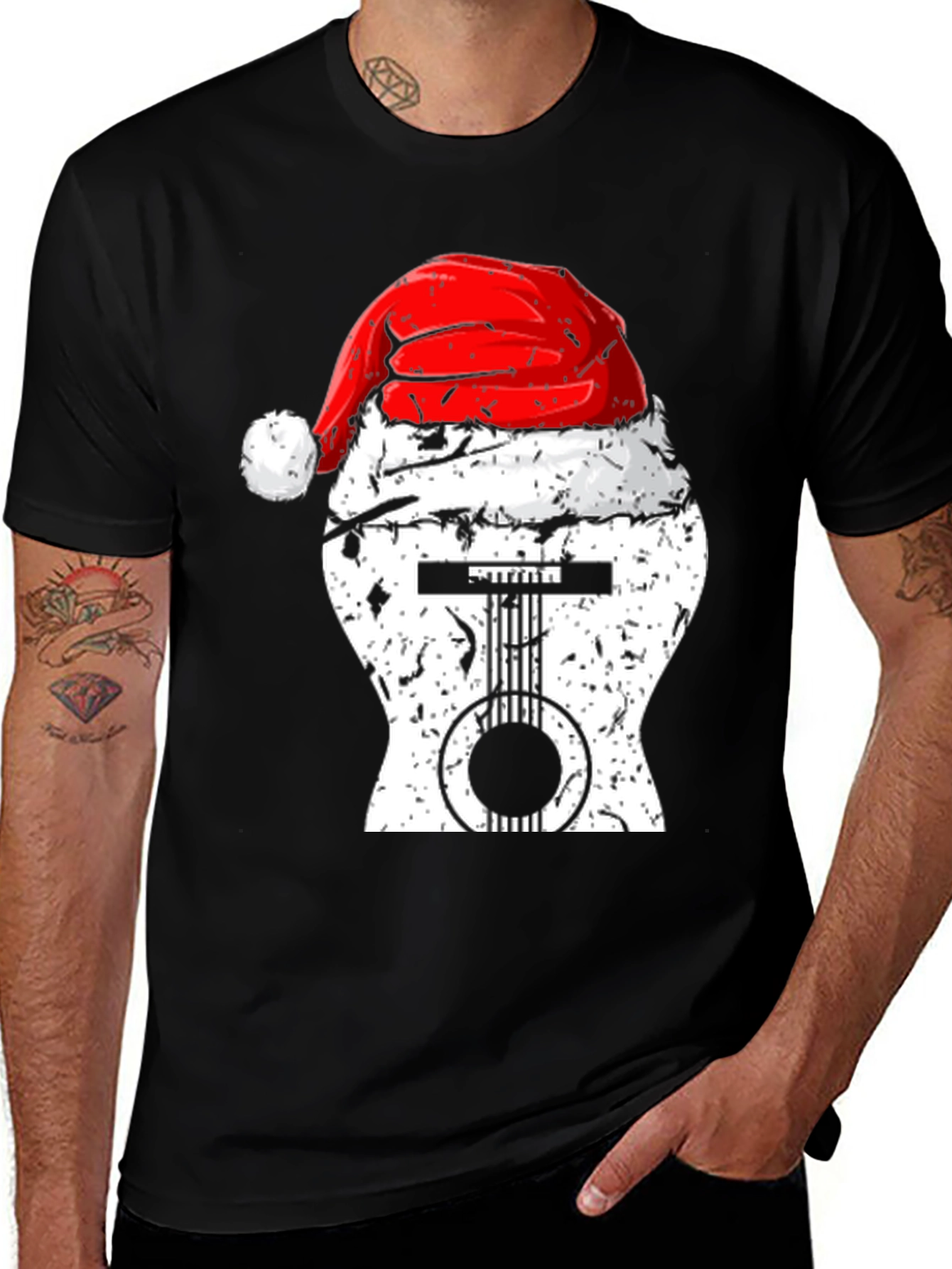 Variant 10 of Festive Guitar Santa Hat T-Shirt