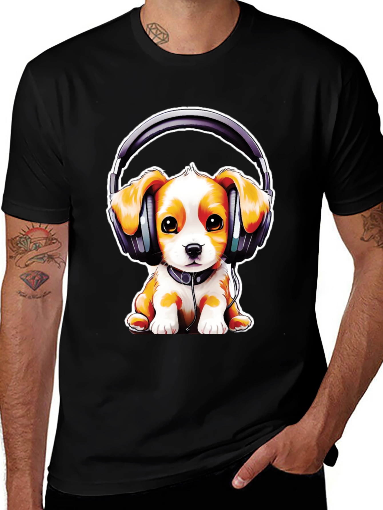 Variant 14 of Puppy DJ T-Shirt: Cute Dog with Headphones