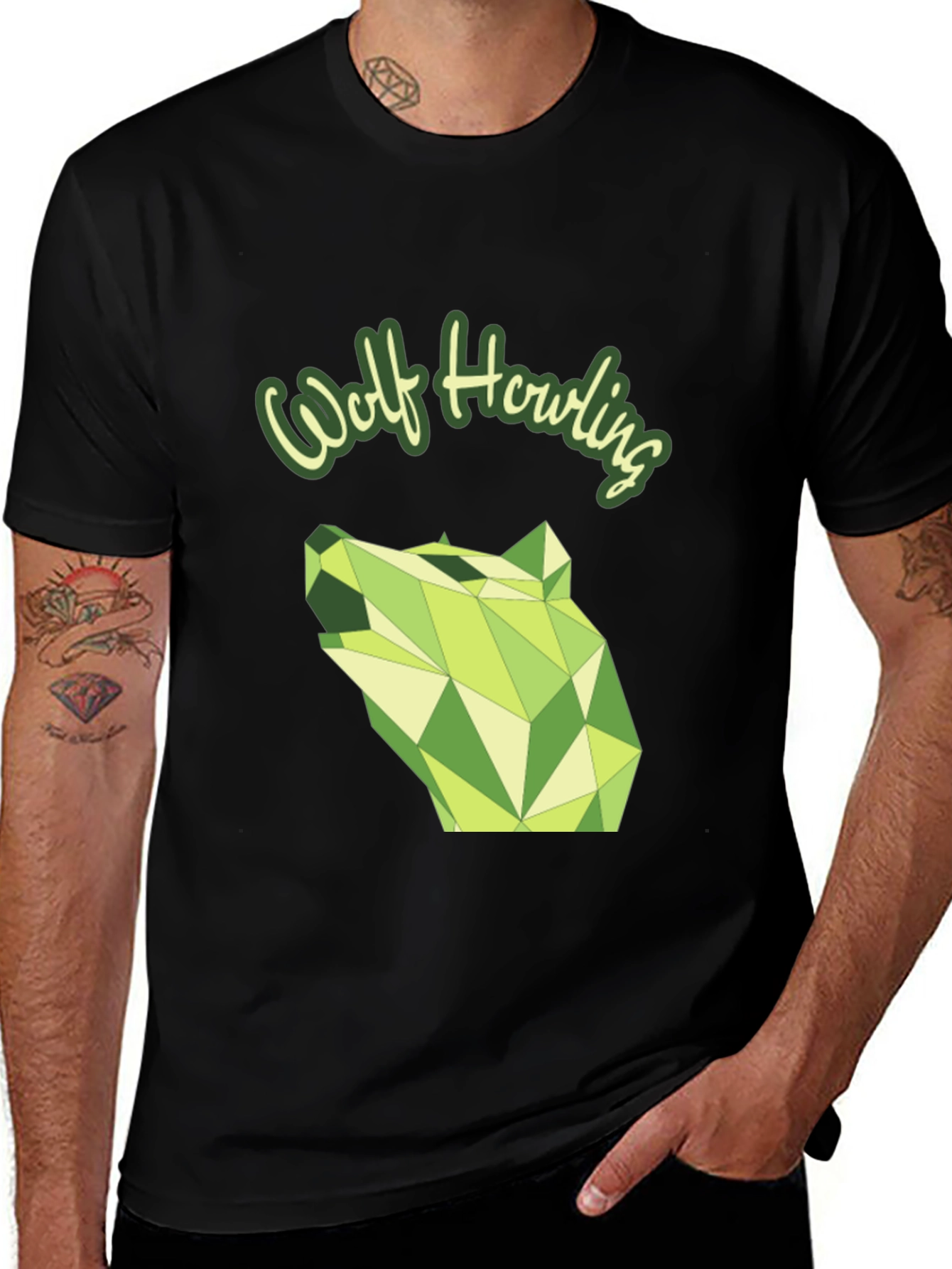 Variant 28 of Geometric Wolf Howling Graphic Tee - Modern Black T-Shirt