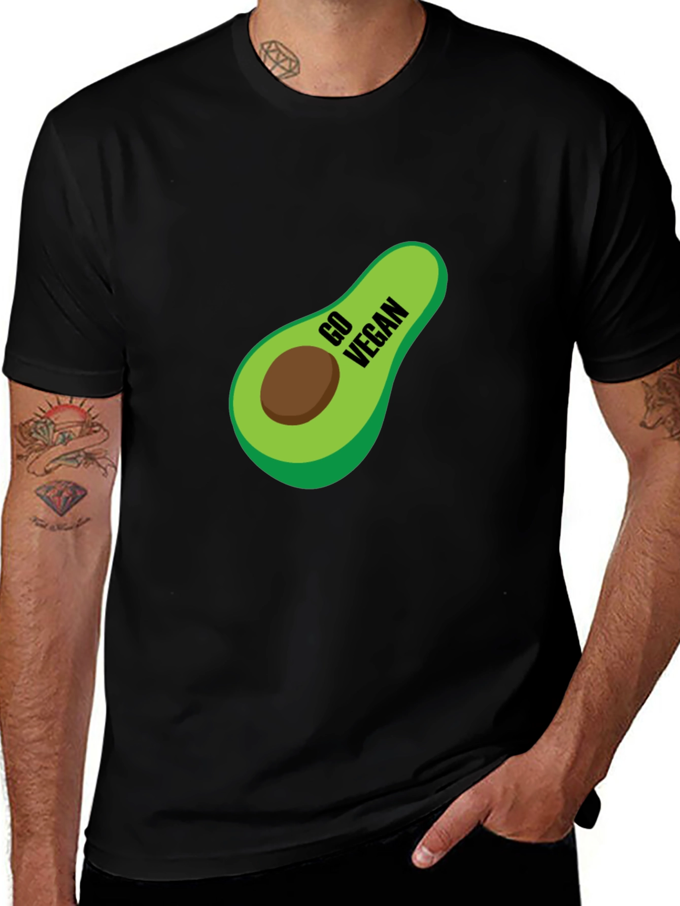 Variant 28 of Go Vegan Avocado Graphic Tee - Black Cotton T-Shirt