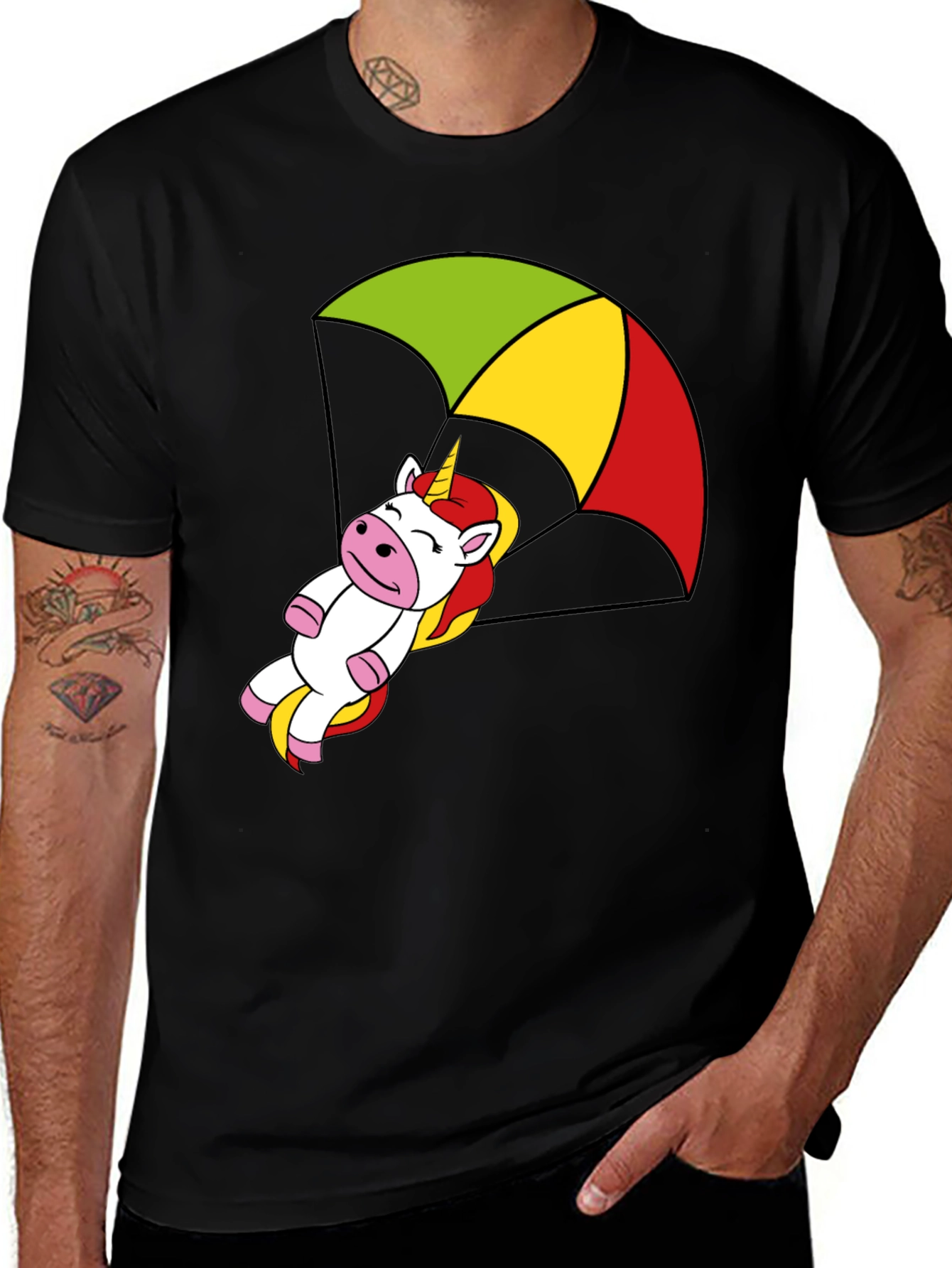 Unicorn Parachute T-Shirt - Black Cotton Tee